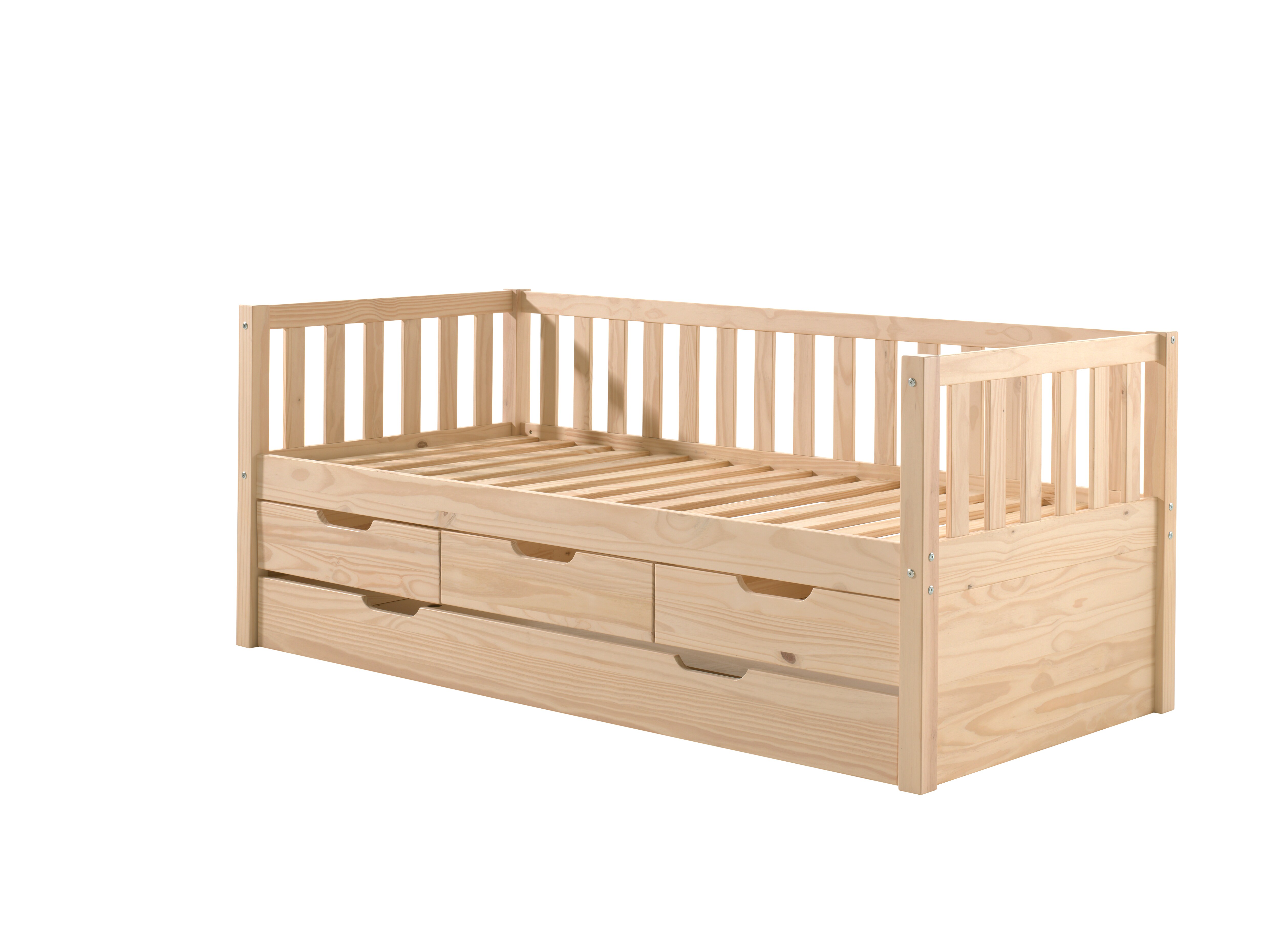 Kojen Bett Fritz mit Sprossenumrandung, 3 Schubladen u. Rolllattenrost, Liegefl&auml;che 90 x 200, inkl. Bettschublade, Ausf. Milky White lackiert - Bild 1