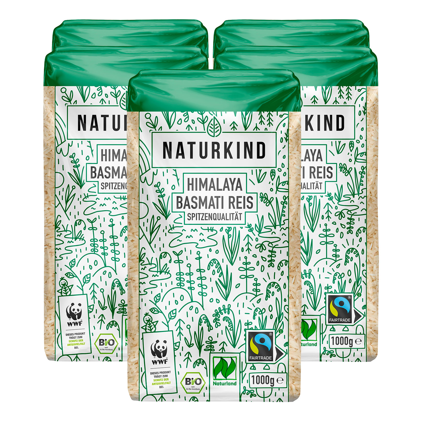 NATURKIND Bio Fairtrade Basmati Reis 1 kg, 5er Pack - Bild 1