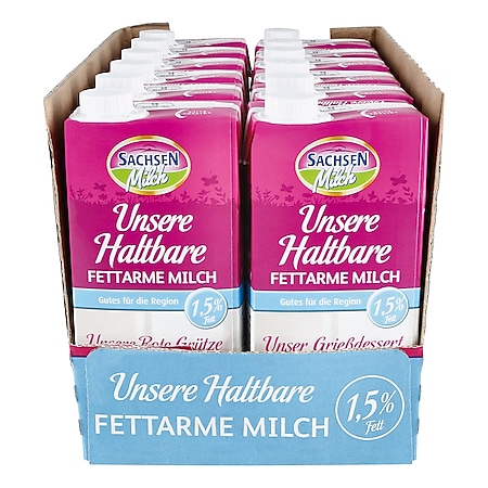 Sachsenmilch Unsere H-Milch 1,5 % 1 Liter, 12er Pack - Bild 1