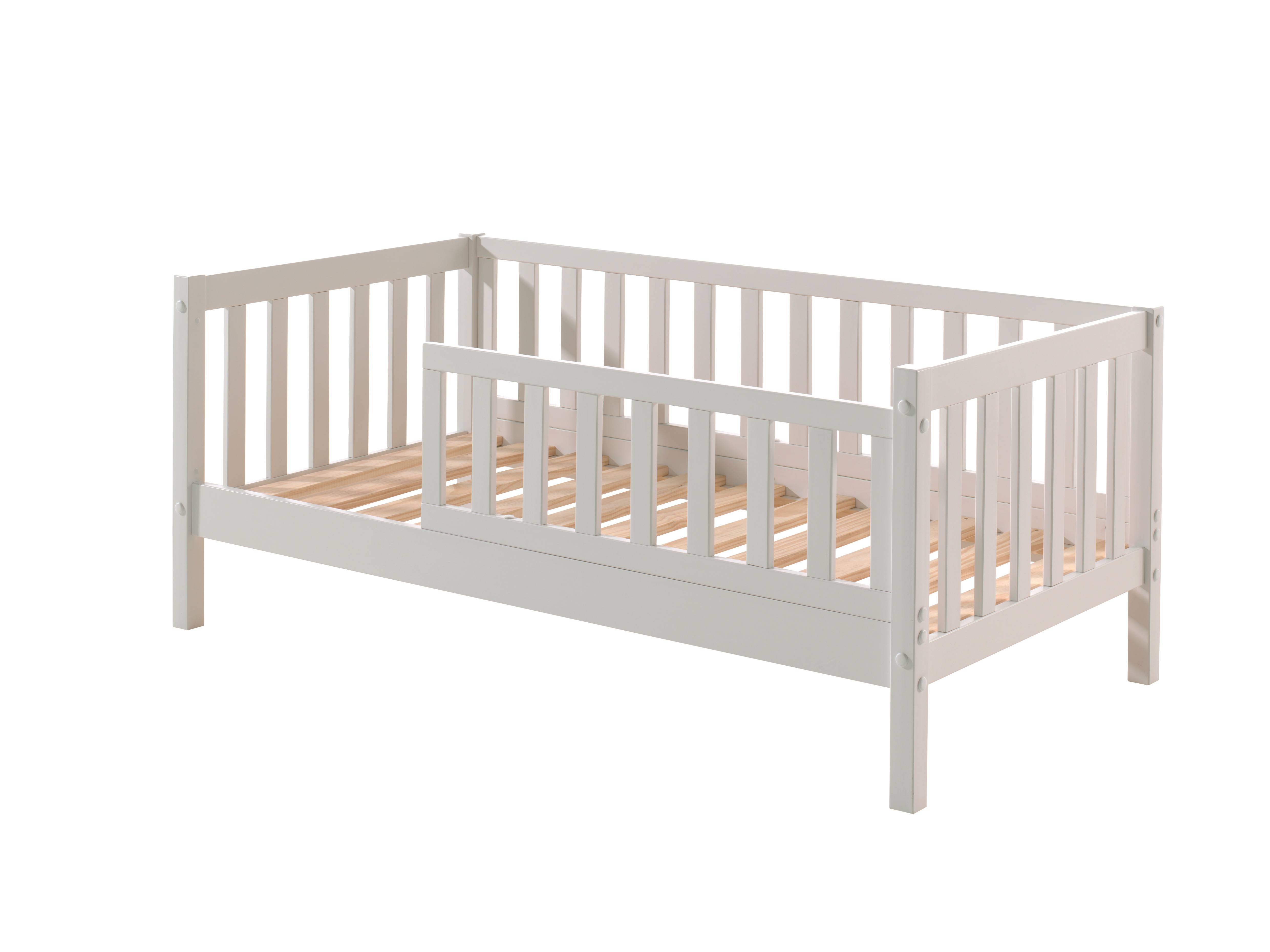 Juniorbett mit Liegefl&auml;che 70 x 140 cm, Umrandung mit senkrechten Sprossen, Ausf. Kiefer massiv wei&szlig; lackiert - Bild 1