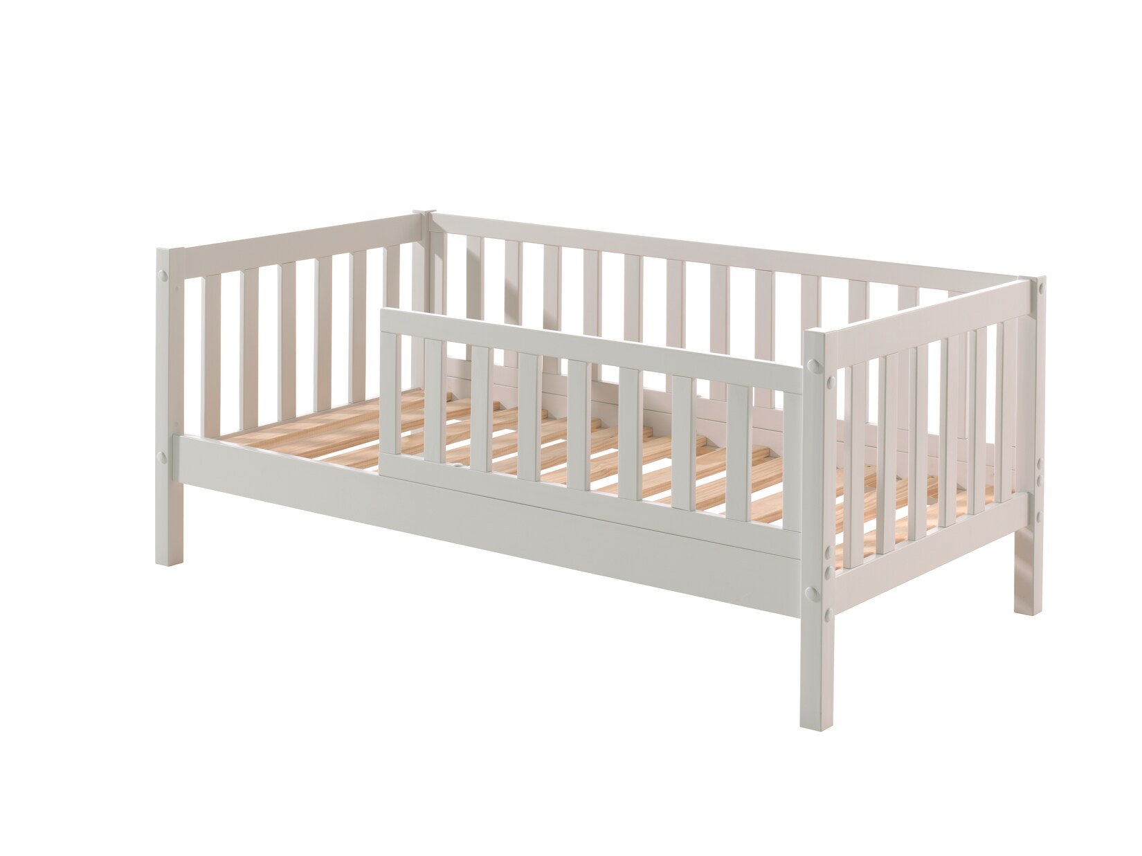 Juniorbett mit Liegefläche 70 x 140 cm, Umrandung mit senkrechten Sprossen, Ausf. Kiefer massiv weiß lackiert | 05420070237123