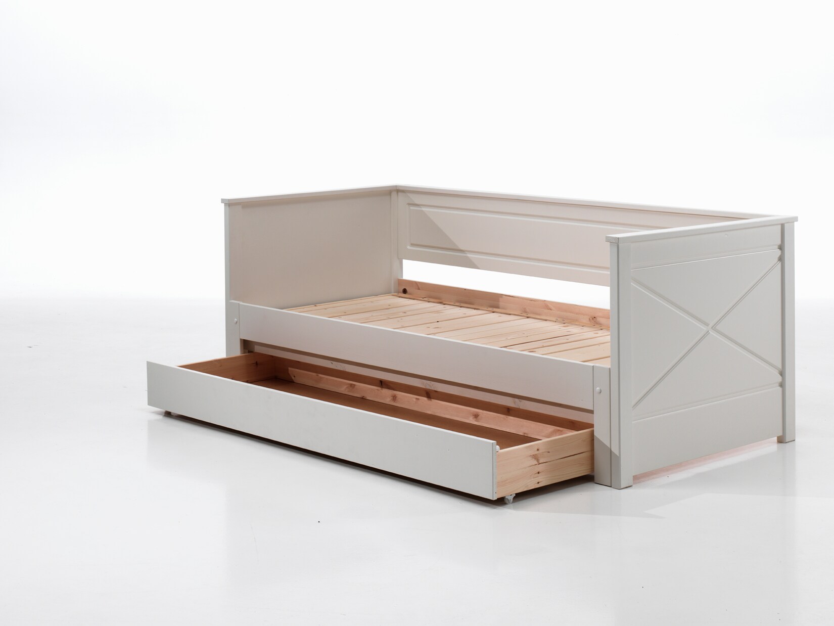 Kojenbett mit Auszug, Liegefläche von 90 x 200 auf 180 x 200 erweiterbar, inkl. Bettschublade, Ausf. Kiefer mit MDF weiß lackiert | 05420070239073