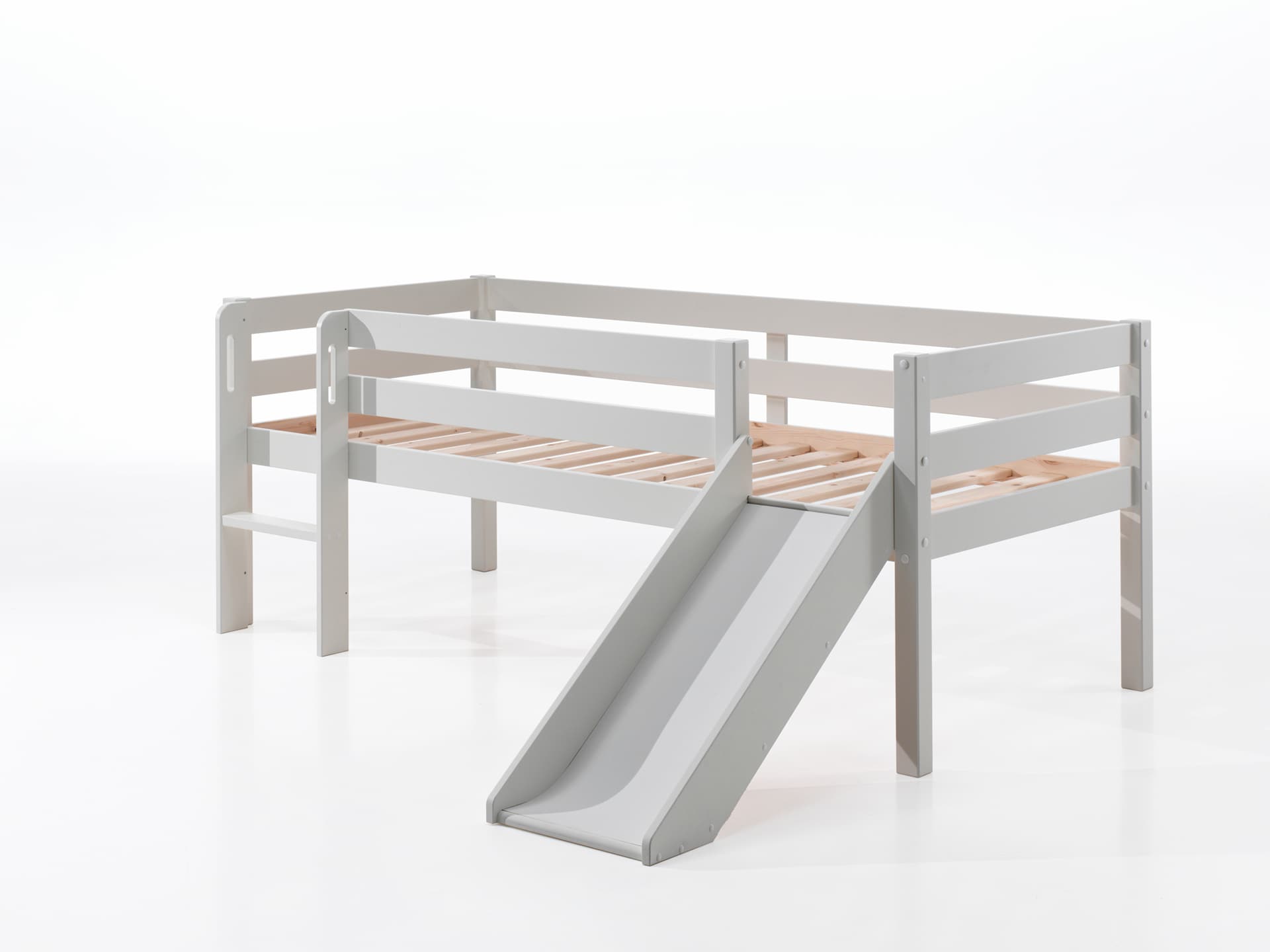 Kojen-Spielbett mit Liegefl&auml;che 90 x 200 cm, inkl. Leiter, Rutsche und Rolllattenrost, Kiefer massiv wei&szlig; lackiert - Bild 1