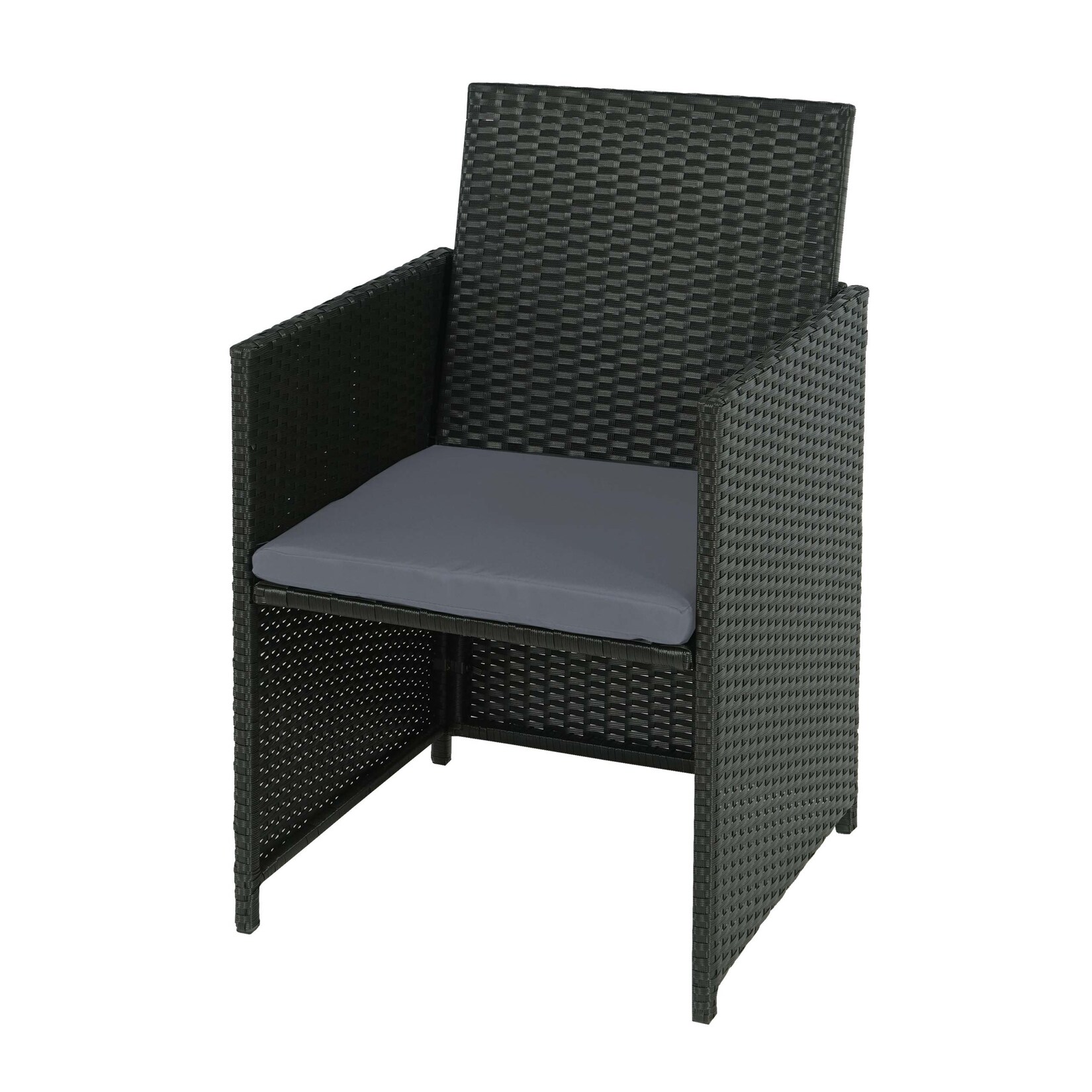 Poly-Rattan Gartenstuhl MCW-K35, Korbsessel, Balkonstuhl ~ schwarz, Kissen hellgrau | 04057651506128