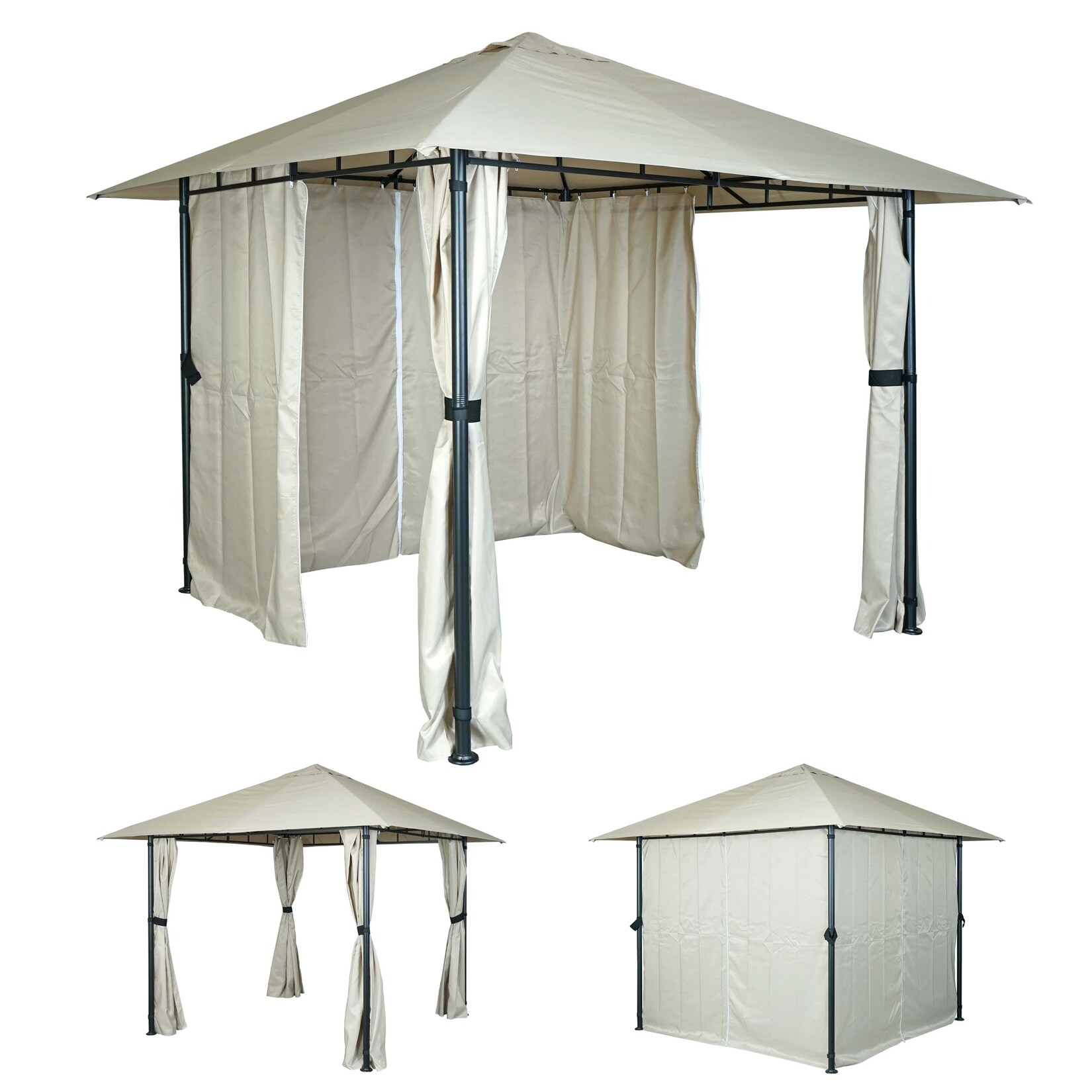Pergola MCW-J63, Garten Pavillon Terrassenüberdachung mit Seitenwand, 3x3m ~ creme-beige | 04057651506333