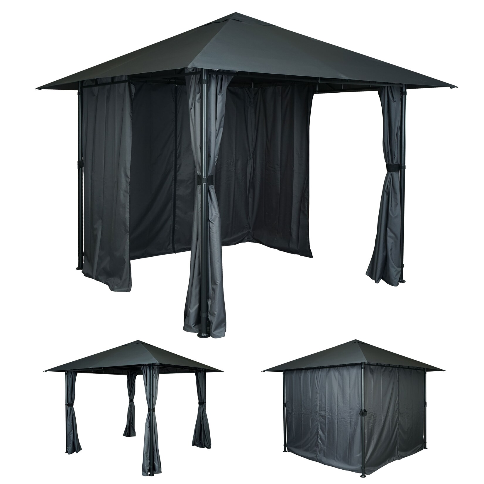 Pergola -J63, Garten Pavillon Terrassenüberdachung mit Seitenwand 3x3m ~ anthrazit