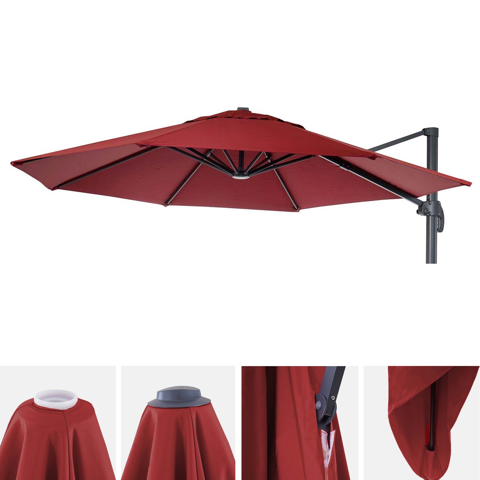 Sonnenschirmbezug MCW-A96, 8 Streben rund Ø3m 220g/m² Polyester, Ersatz-Bezug z.B. für Ampelschirm MCW-A96~ bordeaux | 04057651506395