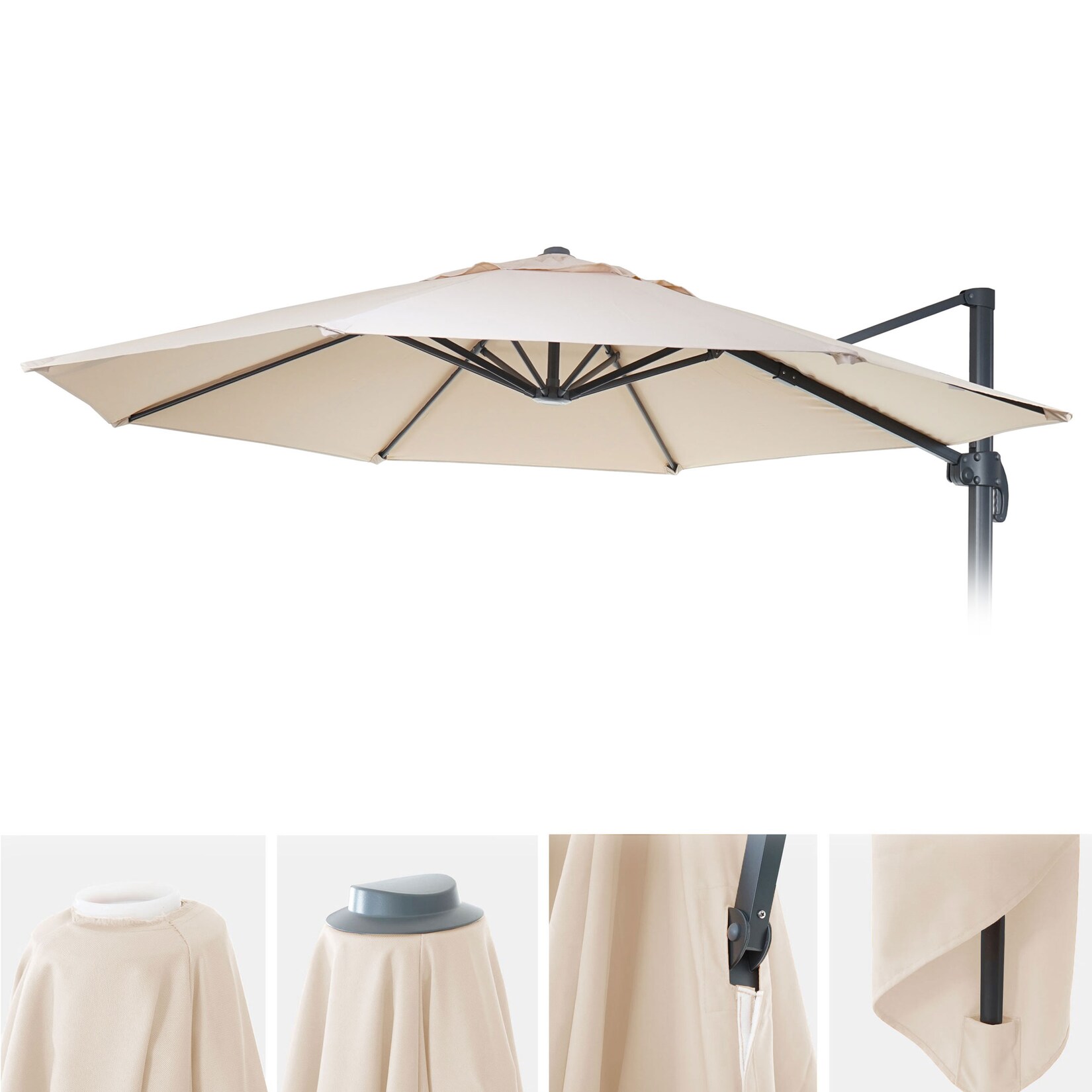 Sonnenschirmbezug -A96, 8 Streben rund Ø3m /m² Polyester, Ersatz-Bezug z.B. für Ampelschirm MCW-A96 ~ creme-beige