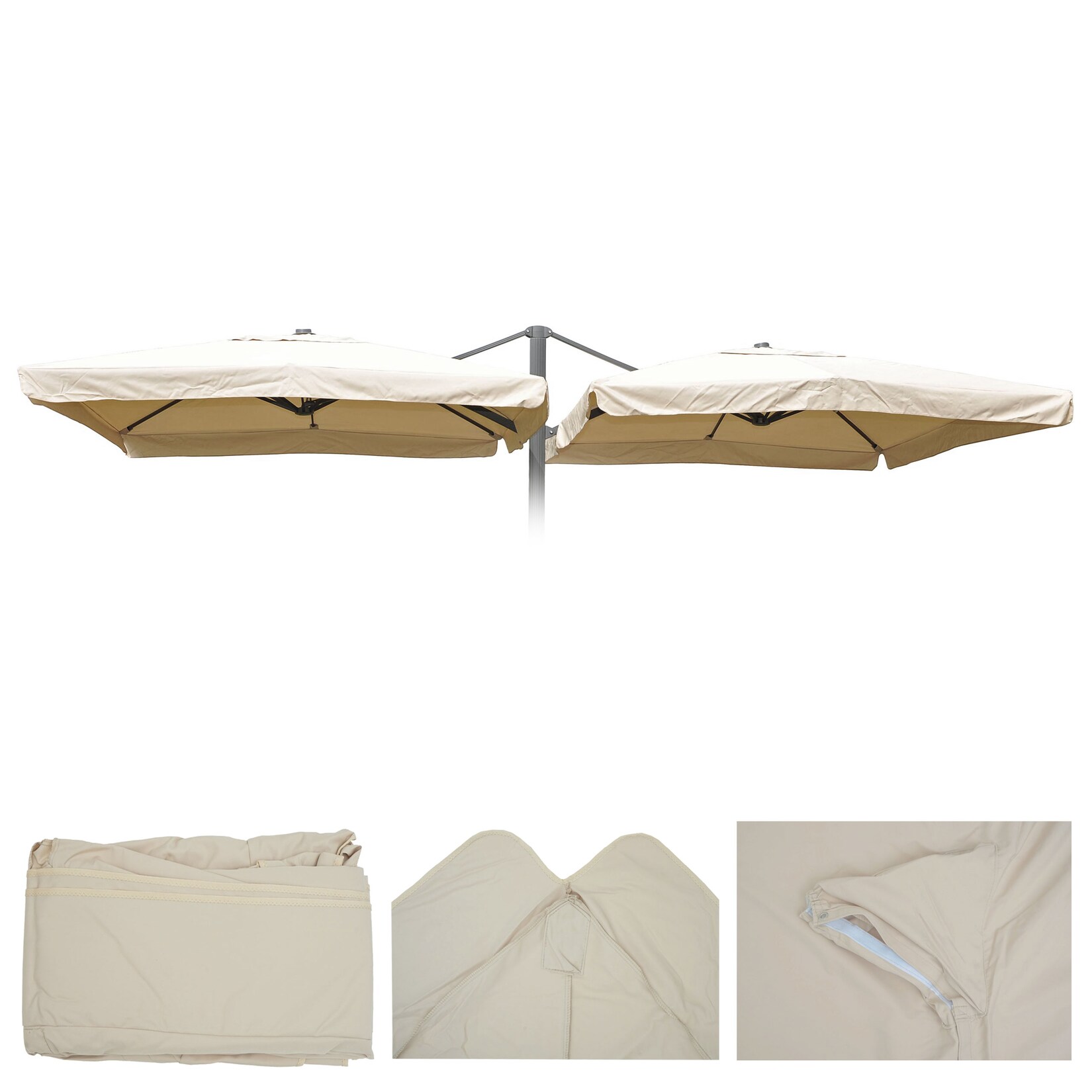 Sonnenschirmbezug T44, 8 Streben 3x3m Polyester, Ersatz-Bezug für Doppel-Ampelschirm T44 ~ creme mit Flap