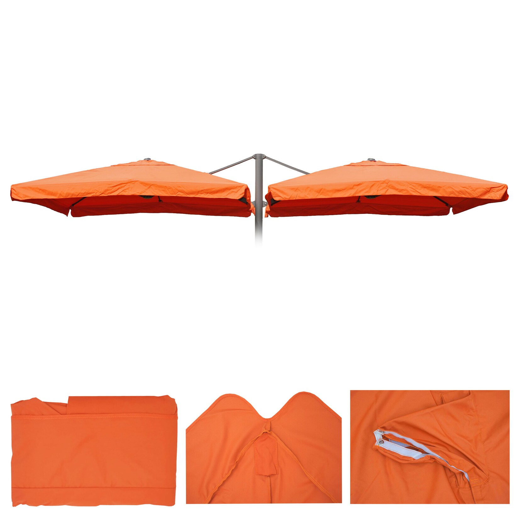 Sonnenschirmbezug T44, 8 Streben 3x3m Polyester, Ersatz-Bezug für Doppel-Ampelschirm T44 ~ terracotta mit Flap | 04057651506524