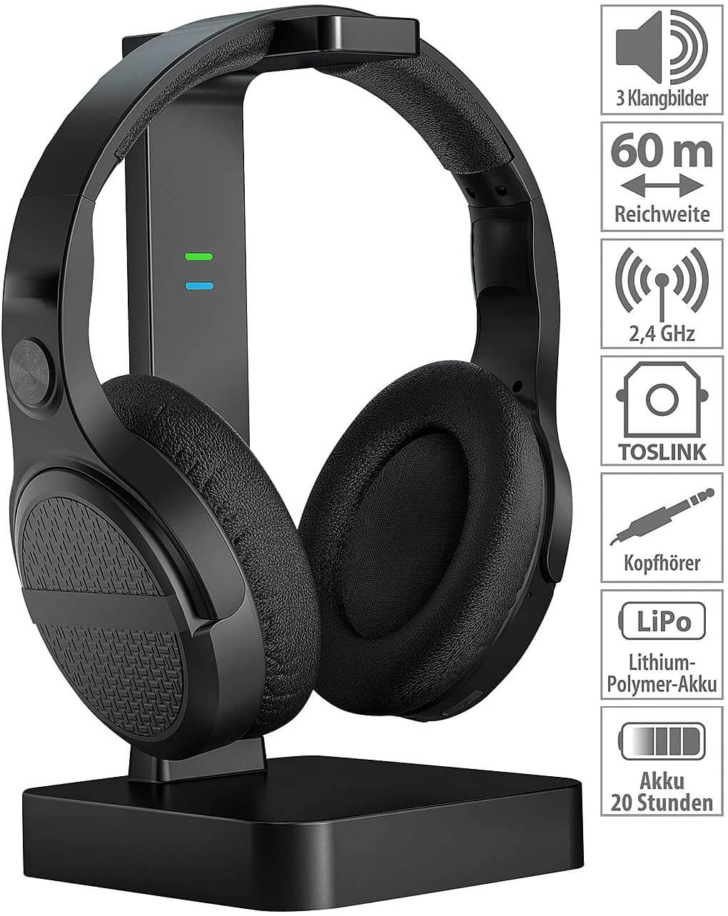 Auvisio OK-320, Digitaler Stereo-Funk-Kopfh&ouml;rer mit Akku & DSP 2in1-Ladestation - Bild 1