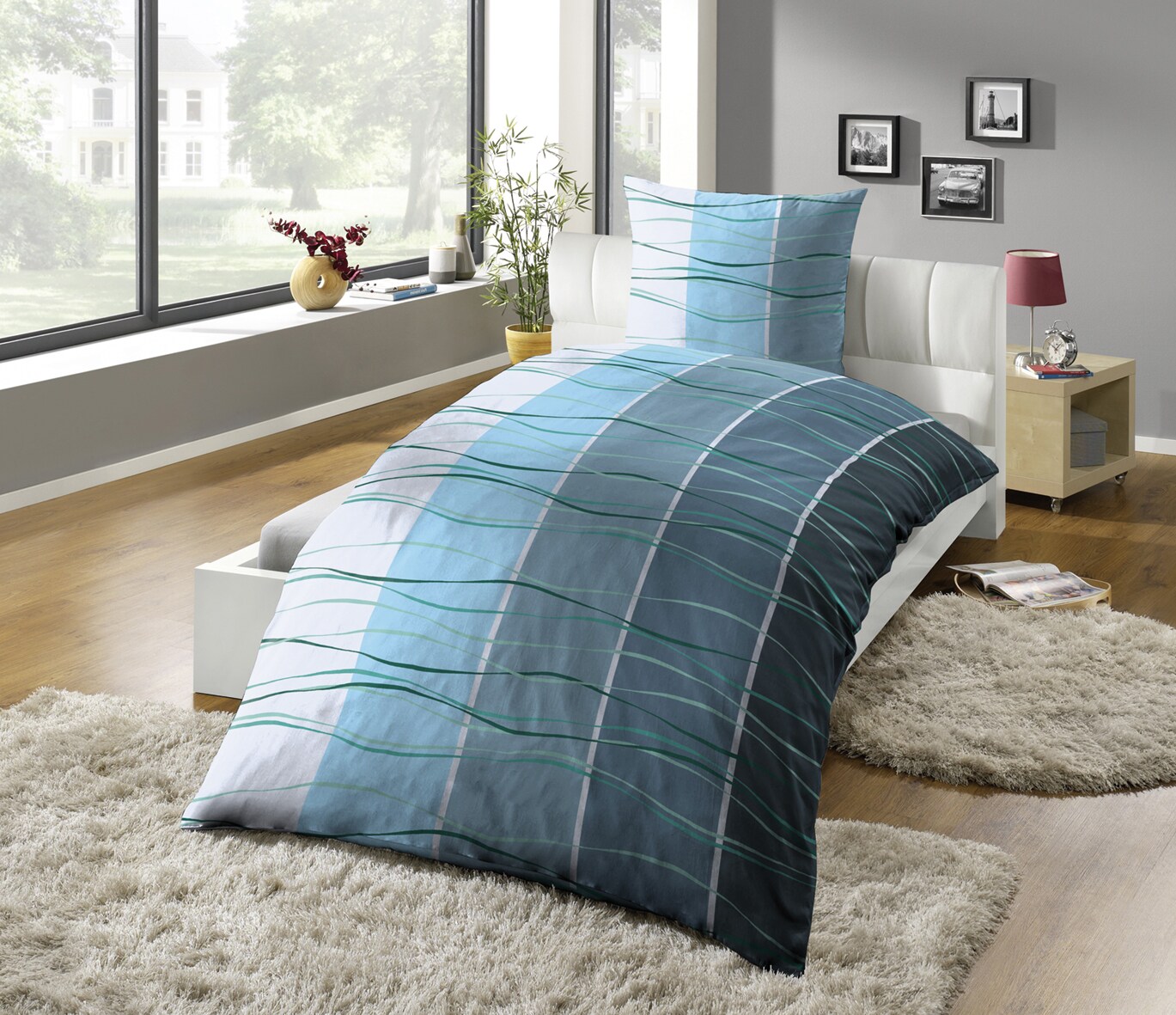 Dekor Renforc&eacute; Bettw&auml;sche &Uuml;G - Welle blau - versch. Designs - Bild 1