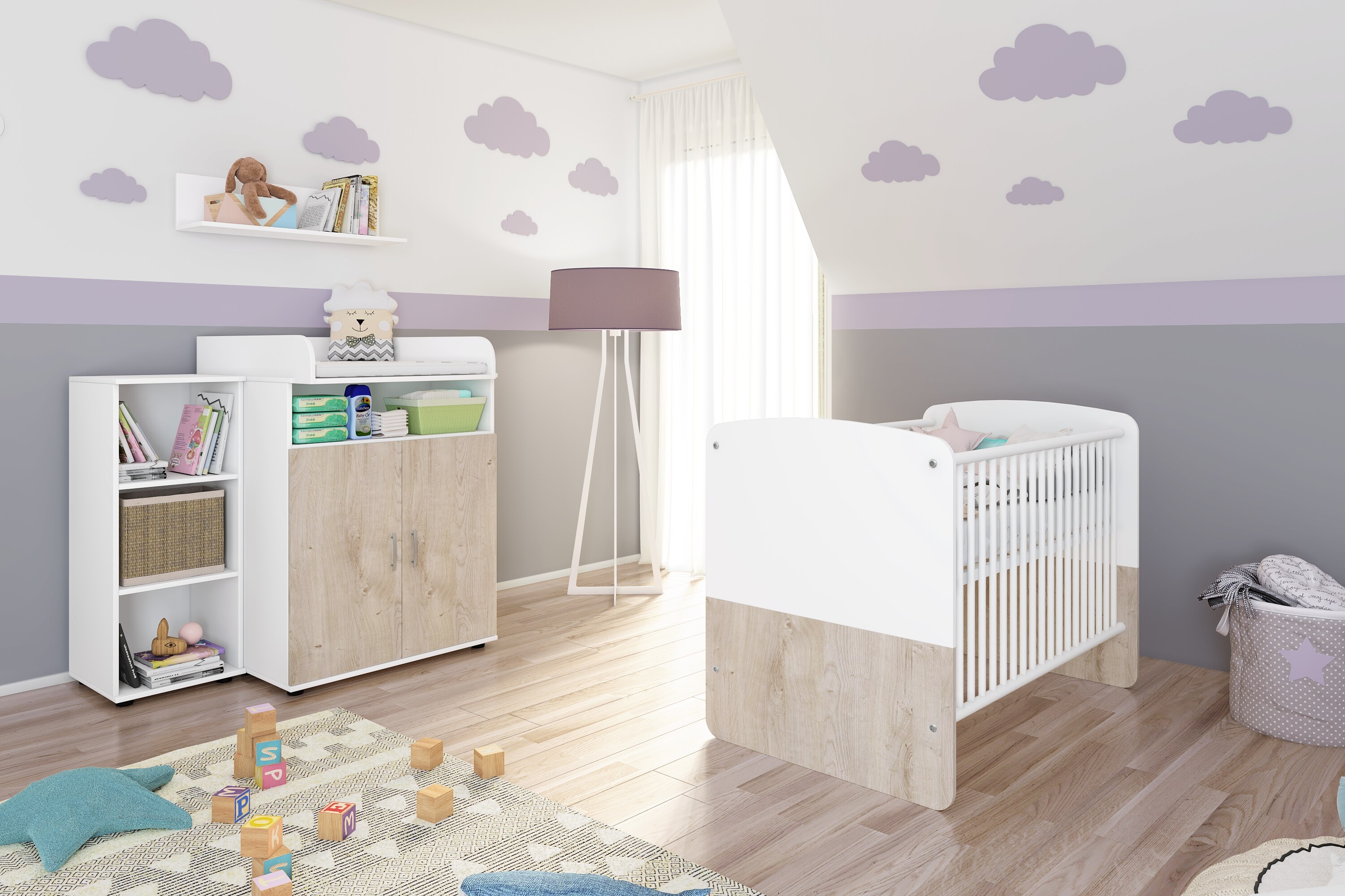 nonjoo. Babyzimmer Hanna Set 2: best. aus Babybett, Kommode