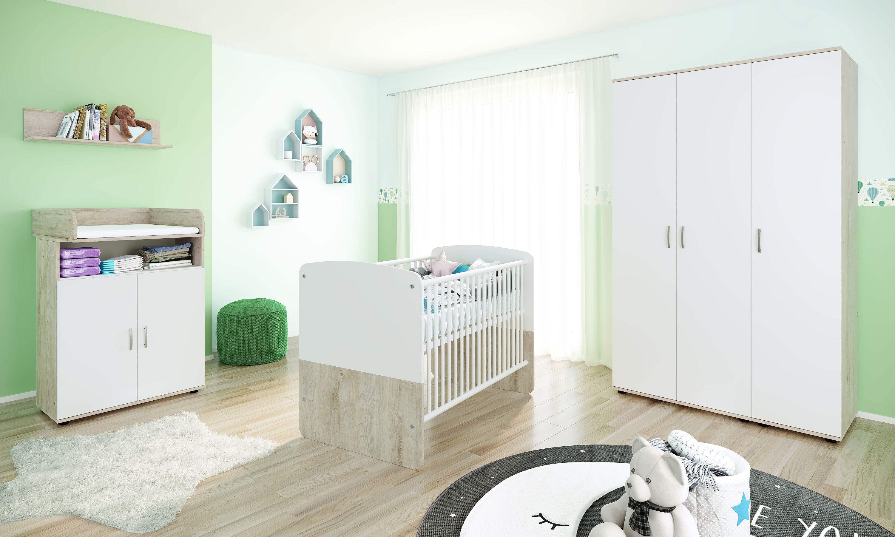 nonjoo. Babyzimmer Lani Set 7: best. aus Babybett, Kommode