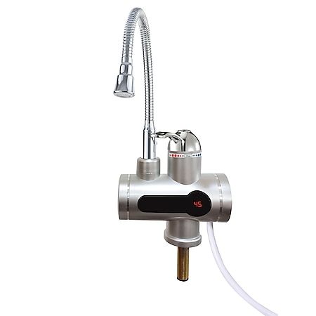 Mauk Wasserhahn mit Durchlauferhitzer, felxiblem Hals und Temperaturanzeige 3KW silber - Bild 1