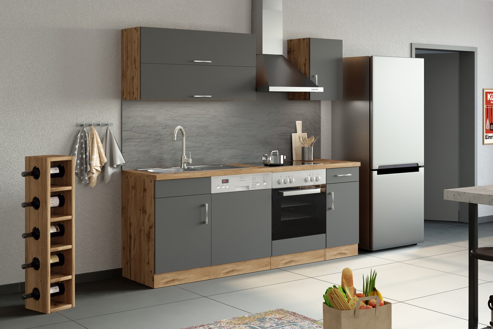 HELD Küchenzeile 210cm, Klappenhänger, ohne Einbaugeräte, versch. Farben | 04251639428673