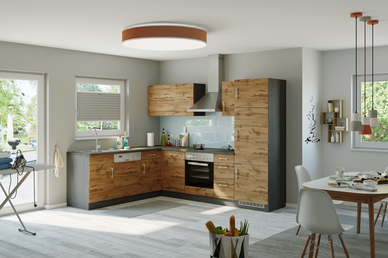 HELD Winkelküche 210x270cm, Klappenhänger, mit Einbaugeräten, versch. Farben | 04251639429298