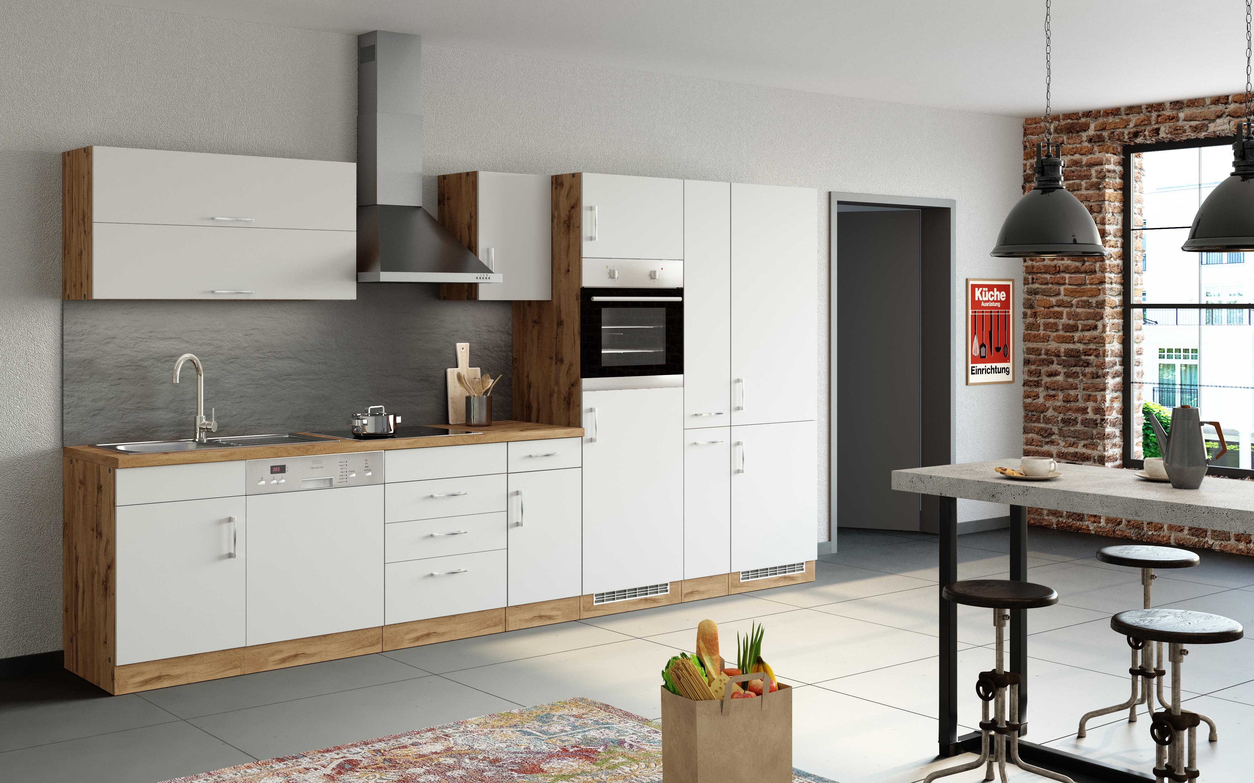 HELD K&uuml;chenzeile 360cm, Klappenh&auml;nger, mit Einbauger&auml;ten, versch. Farben - Bild 1