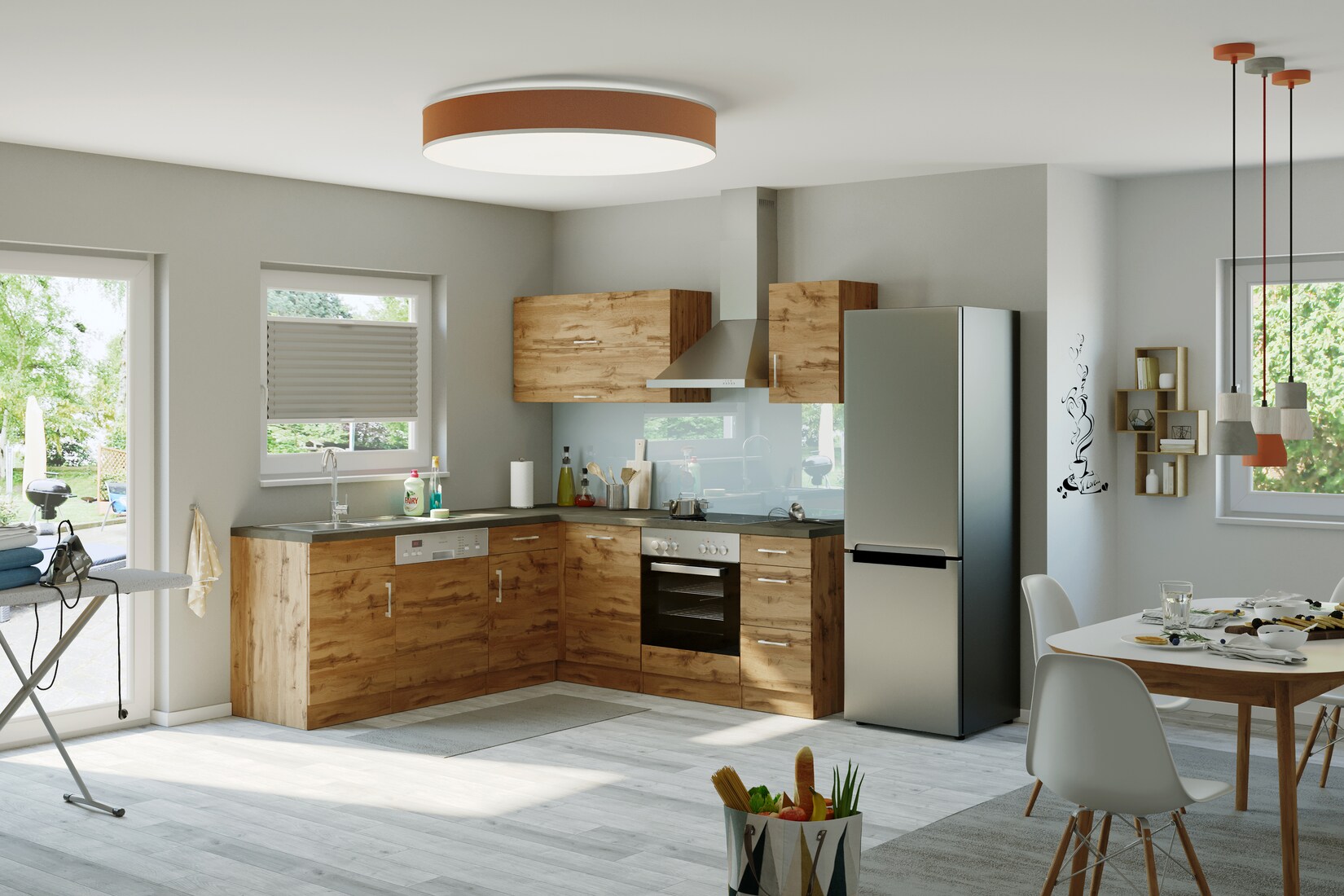 HELD Winkelküche 210x210cm, Klappenhänger, mit Einbaugeräten, versch. Farben | 04251639429205