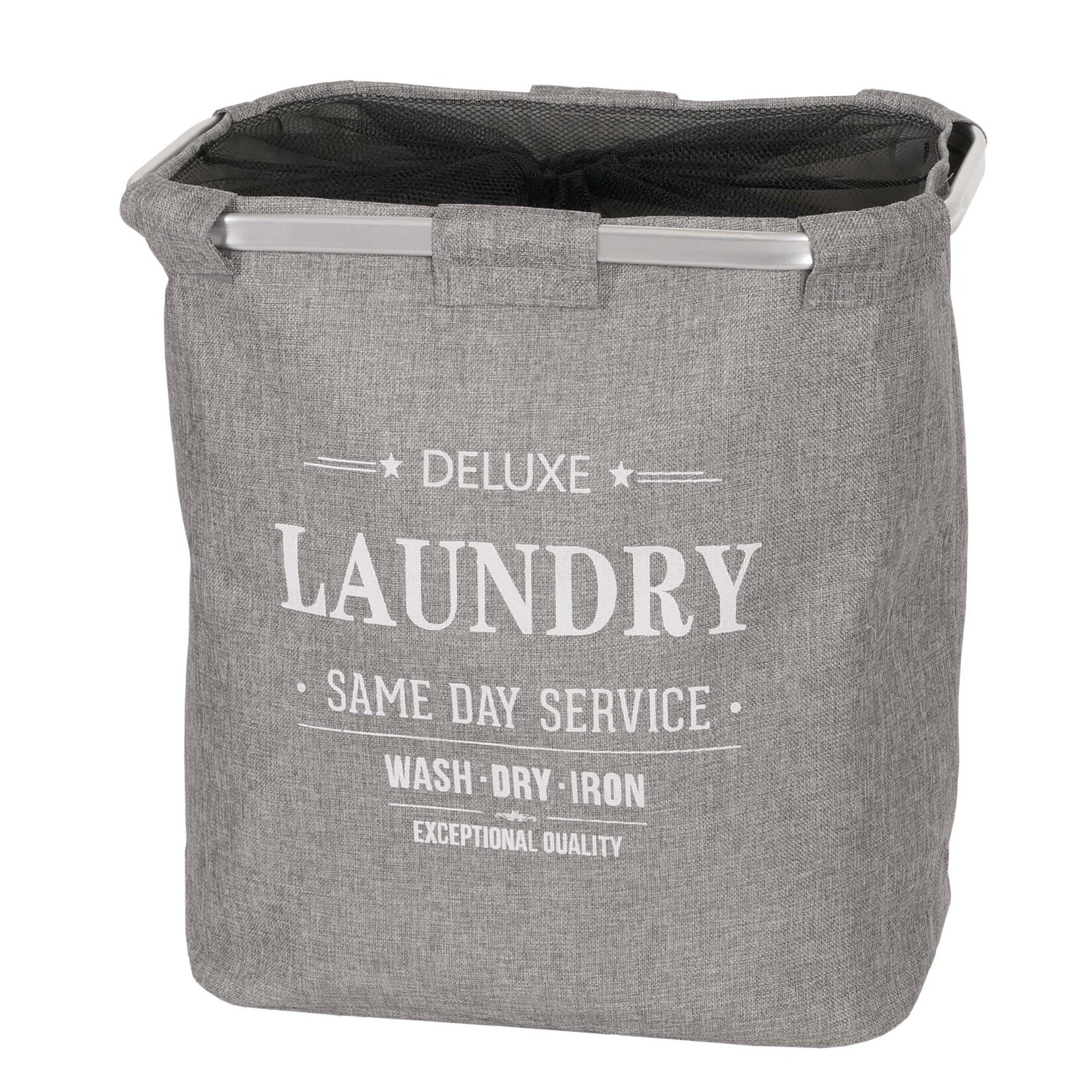 Wäschesammler MCW-C34, Laundry Wäschebox Wäschekorb Wäschebehälter mit Netz, 1 Fach 56x49x30cm 82l ~ grau | 04057651639963