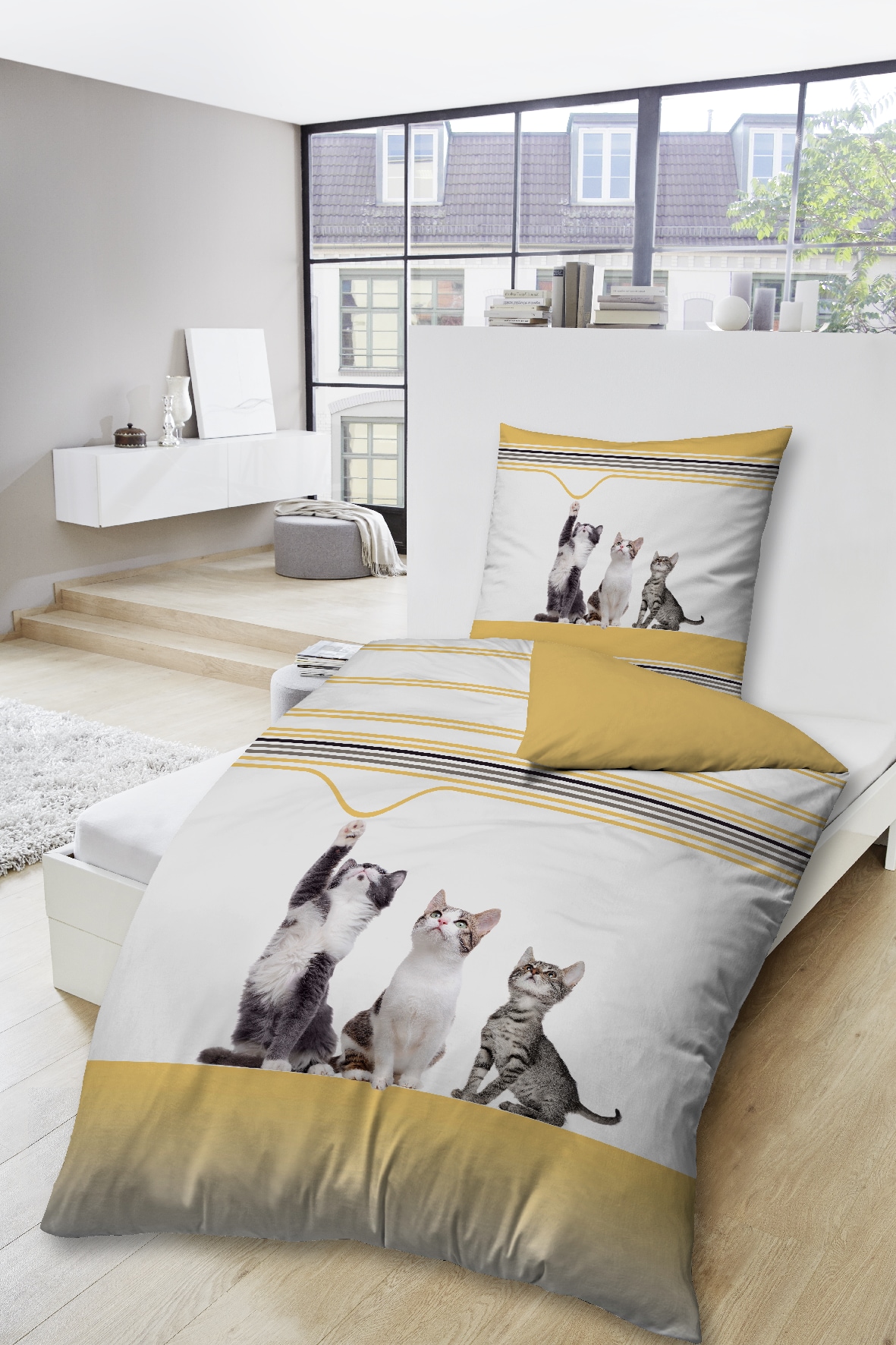 Mikrofaser Bettw&auml;sche mit Motiv - versch. Ausf&uuml;hrungen - Katzen - Bild 1