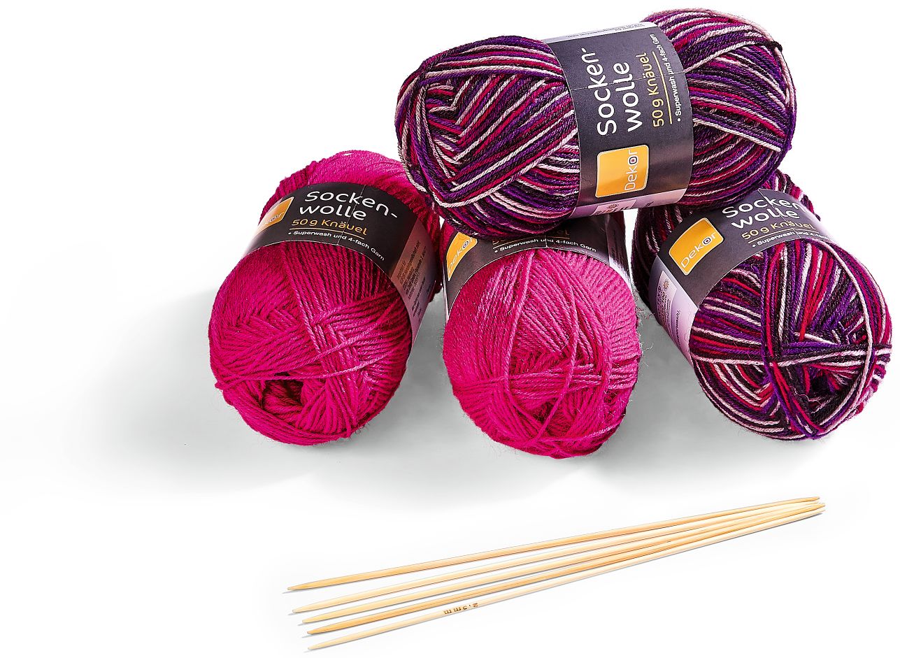 Dekor Sockenwolle sortiert - 4 x 50 g - pink/lila - versch. Farben - Bild 1