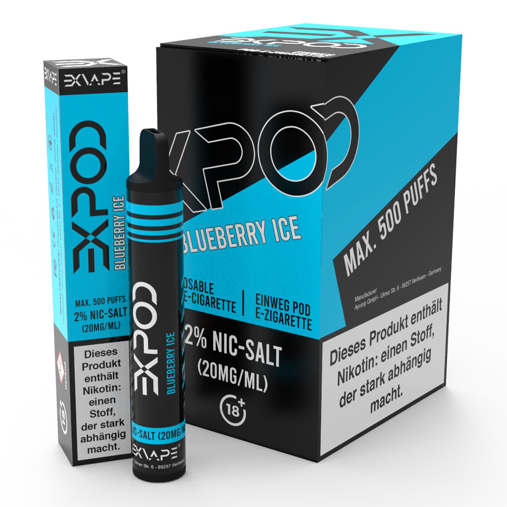Exvape Expod E-Zigarette Blueberry Ice 500 Z&uuml;ge, 12er Pack - Bild 1