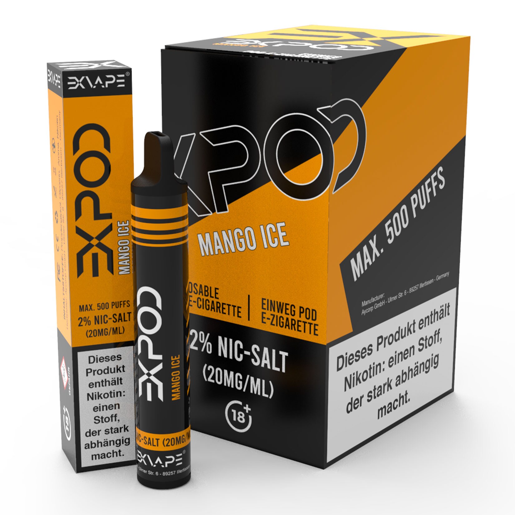 Exvape Expod E-Zigarette Mango Ice 500 Z&uuml;ge, 12er Pack - Bild 1