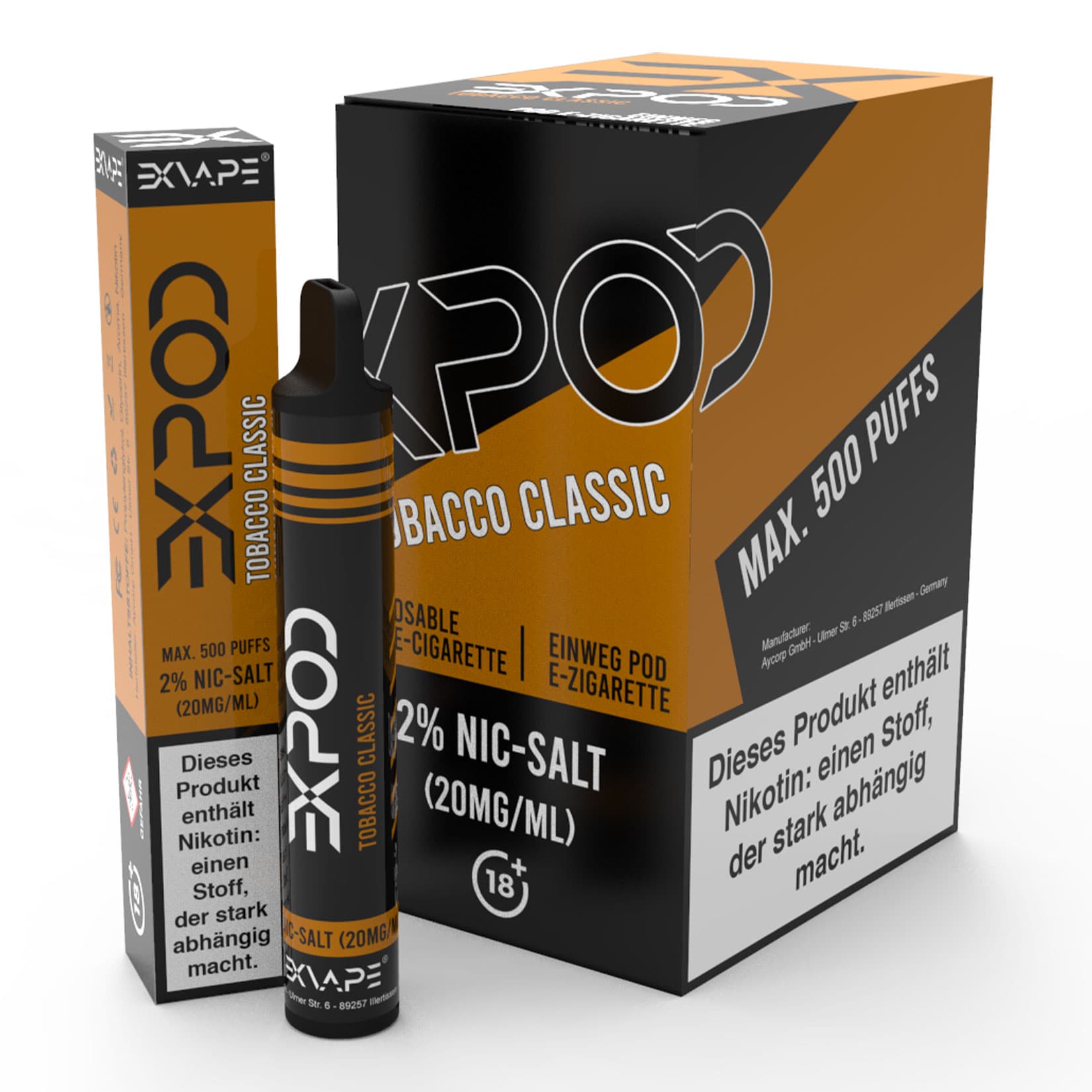 Exvape Expod E-Zigarette Tobacco Classic 500 Z&uuml;ge, 12er Pack - Bild 1