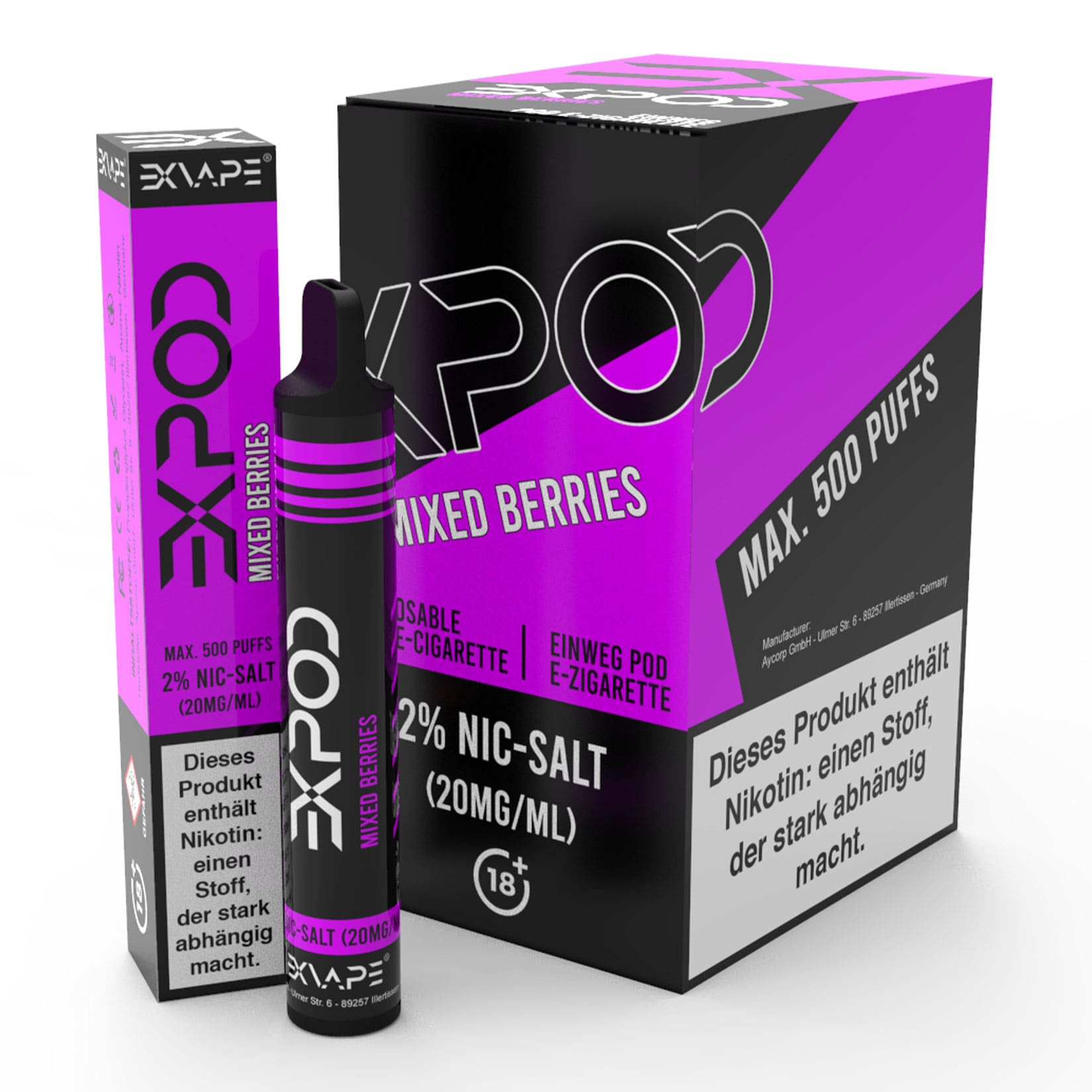Exvape Expod E-Zigarette Mixed Berries 500 Z&uuml;ge, 12er Pack - Bild 1