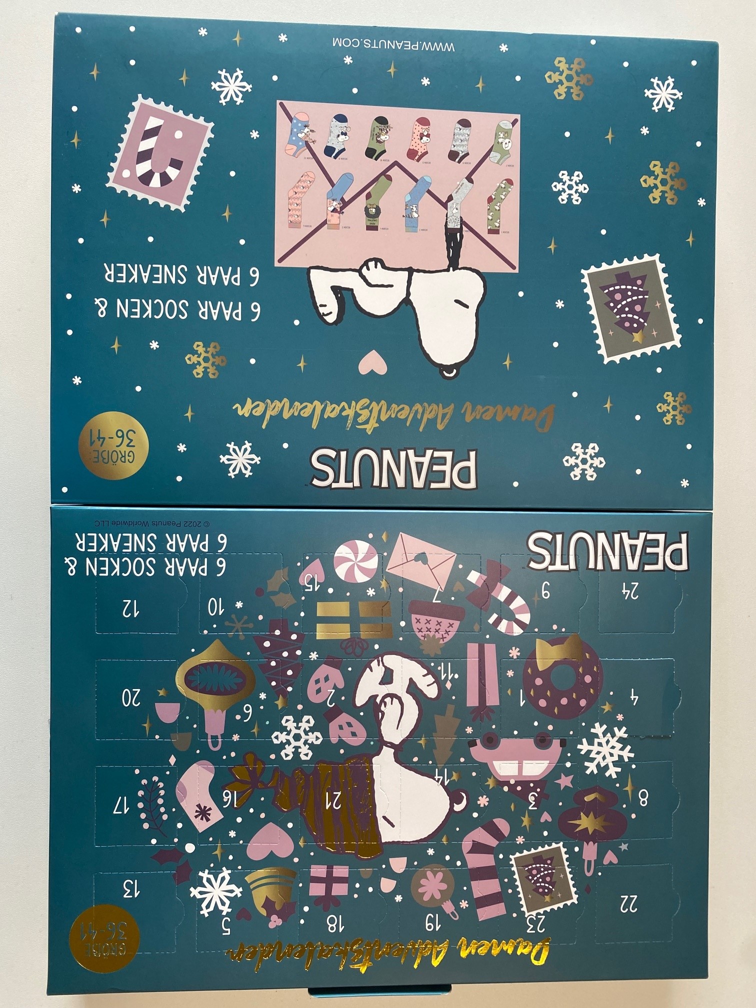 Adventskalender Socken-versch. Ausf&uuml;hrungen-Peanuts Kalender Damen - Bild 1