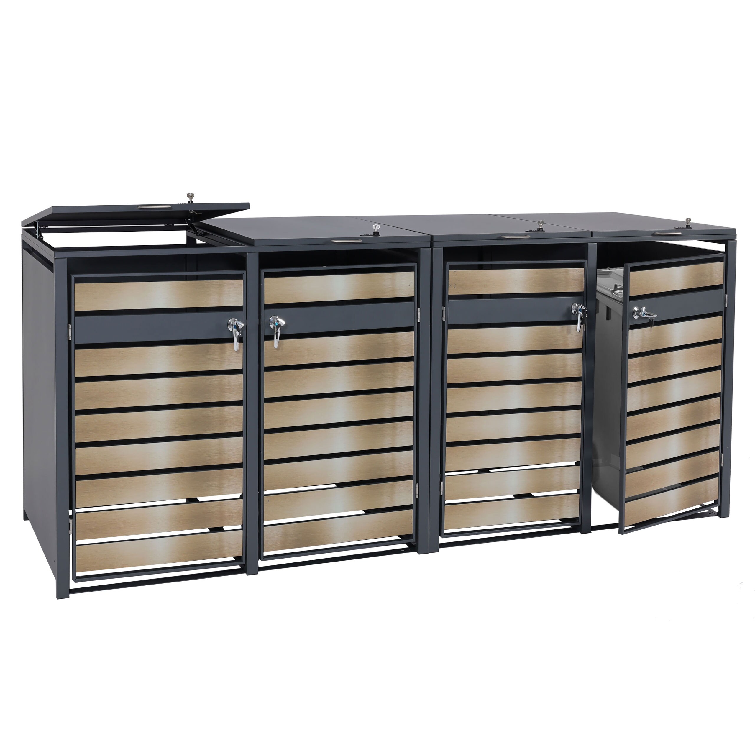 4er M&uuml;lltonnenverkleidung MCW-J81, M&uuml;lltonnenbox, erweiterbar, Metall 100kg, anthrazit ~ gold - Bild 1