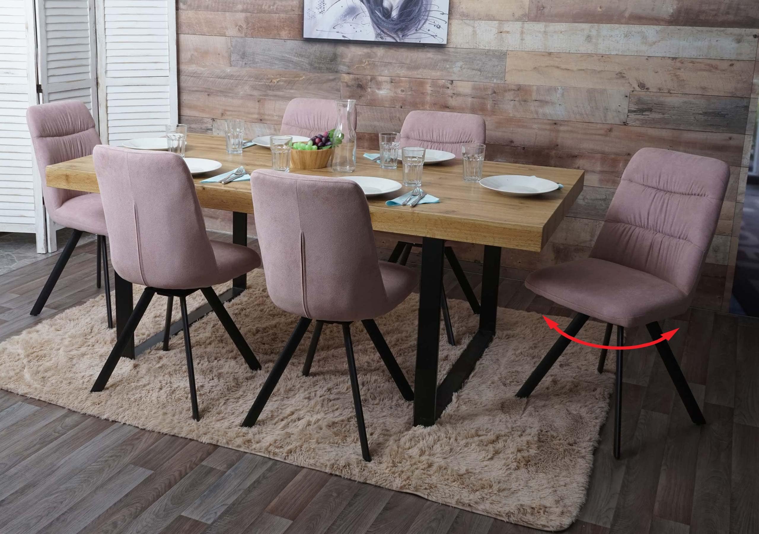 6er-Set Esszimmerstuhl MCW-J69, K&uuml;chenstuhl Stuhl, drehbar Auto-Position, Samt ~ rosa - Bild 1