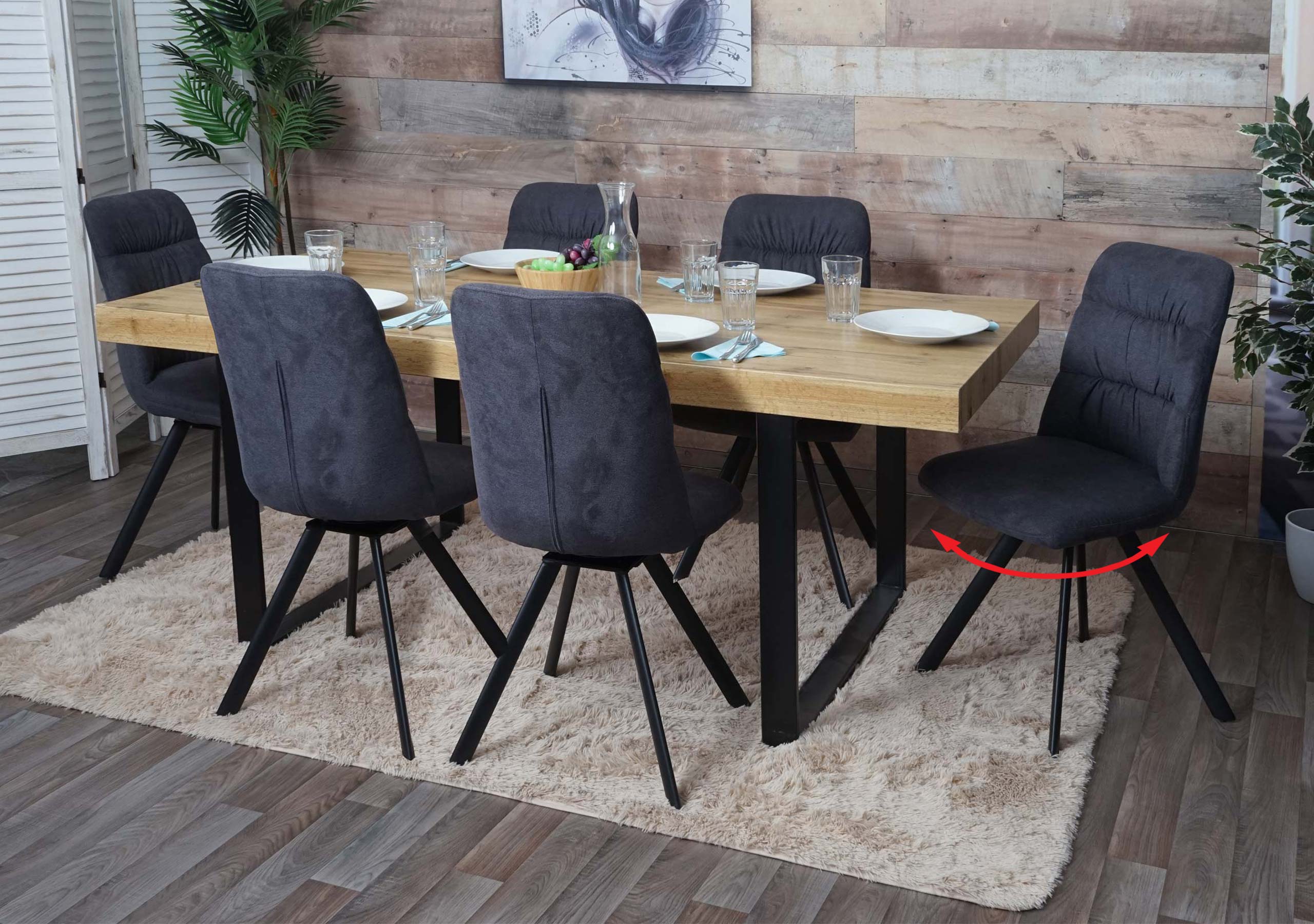 6er-Set Esszimmerstuhl MCW-J69, K&uuml;chenstuhl Stuhl, drehbar Auto-Position, Samt ~ anthrazit - Bild 1