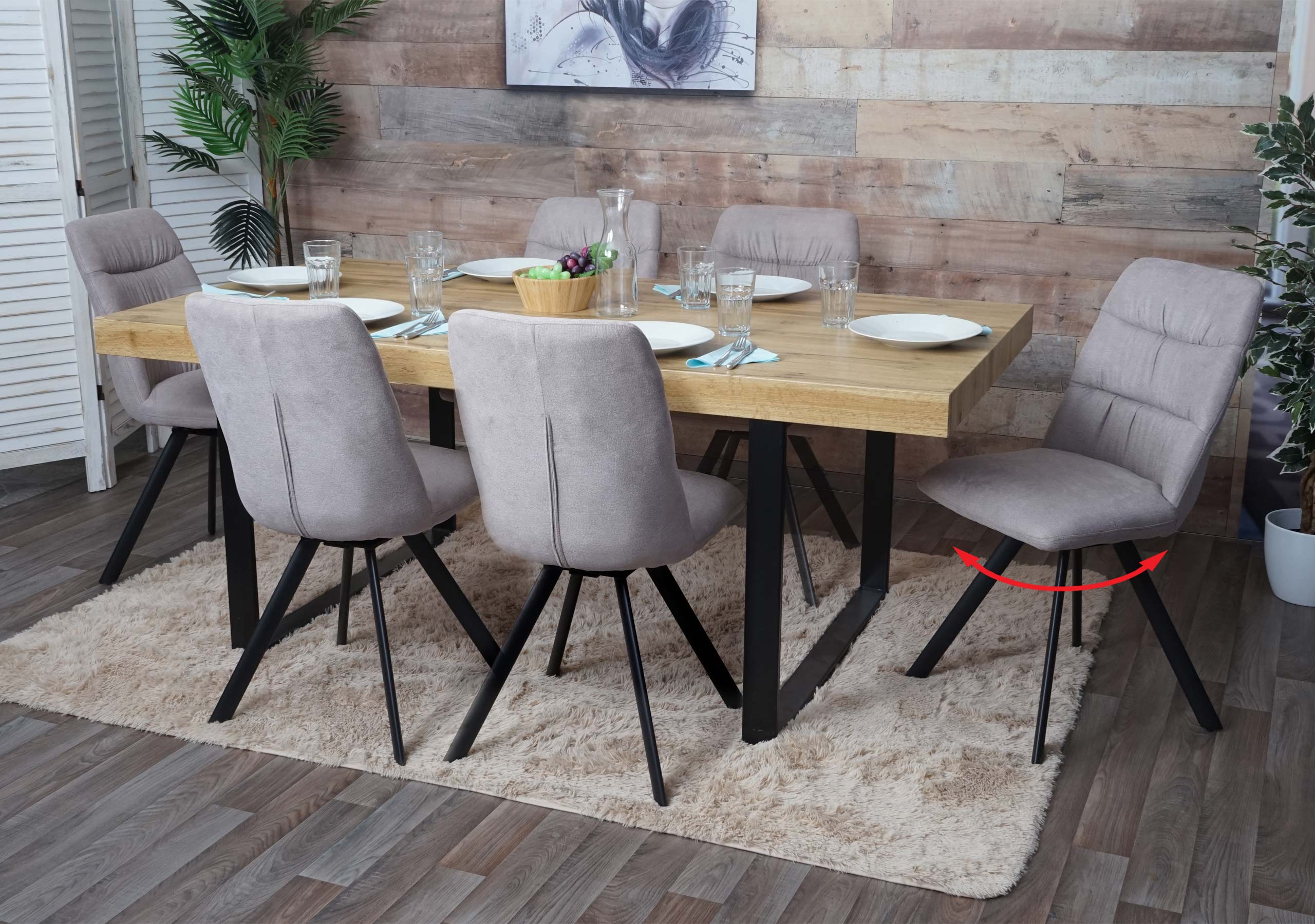 6er-Set Esszimmerstuhl MCW-J69, K&uuml;chenstuhl Stuhl, drehbar Auto-Position, Samt ~ creme-beige - Bild 1