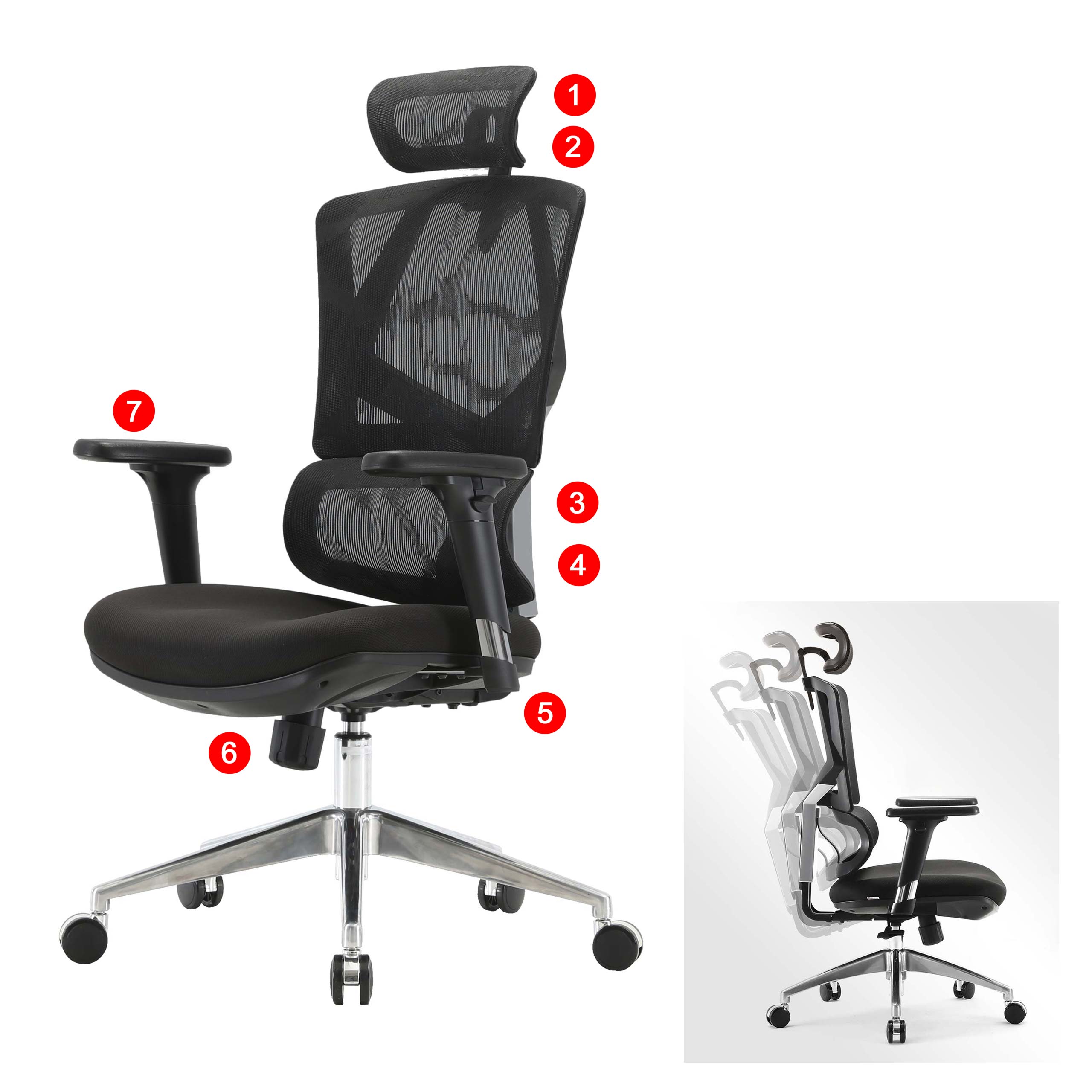 B&uuml;rostuhl MCW-J89, Schreibtischstuhl ergonomisch, Lordosenst&uuml;tze hohe R&uuml;ckenlehne 3D-Armlehnen ~ gepolstert schwarz - Bild 1
