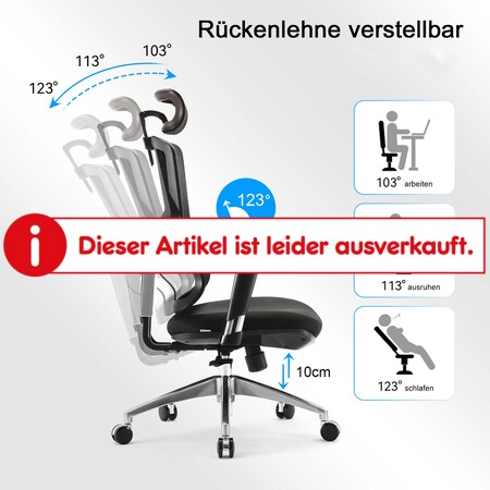 SIHOO Bürostuhl Schreibtischstuhl ergonomisch, Lordosenstütze hohe  Rückenlehne 3D-Armlehnen ~ Mesh schwarz von Heute-Wohnen