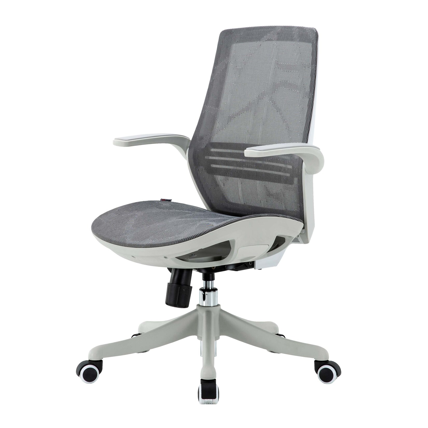Bürostuhl MCW-J91, Schreibtischstuhl, ergonomische S-förmige Rückenlehne, Taillenstütze hochklappbare Armlehne ~ grau | 04057651773308