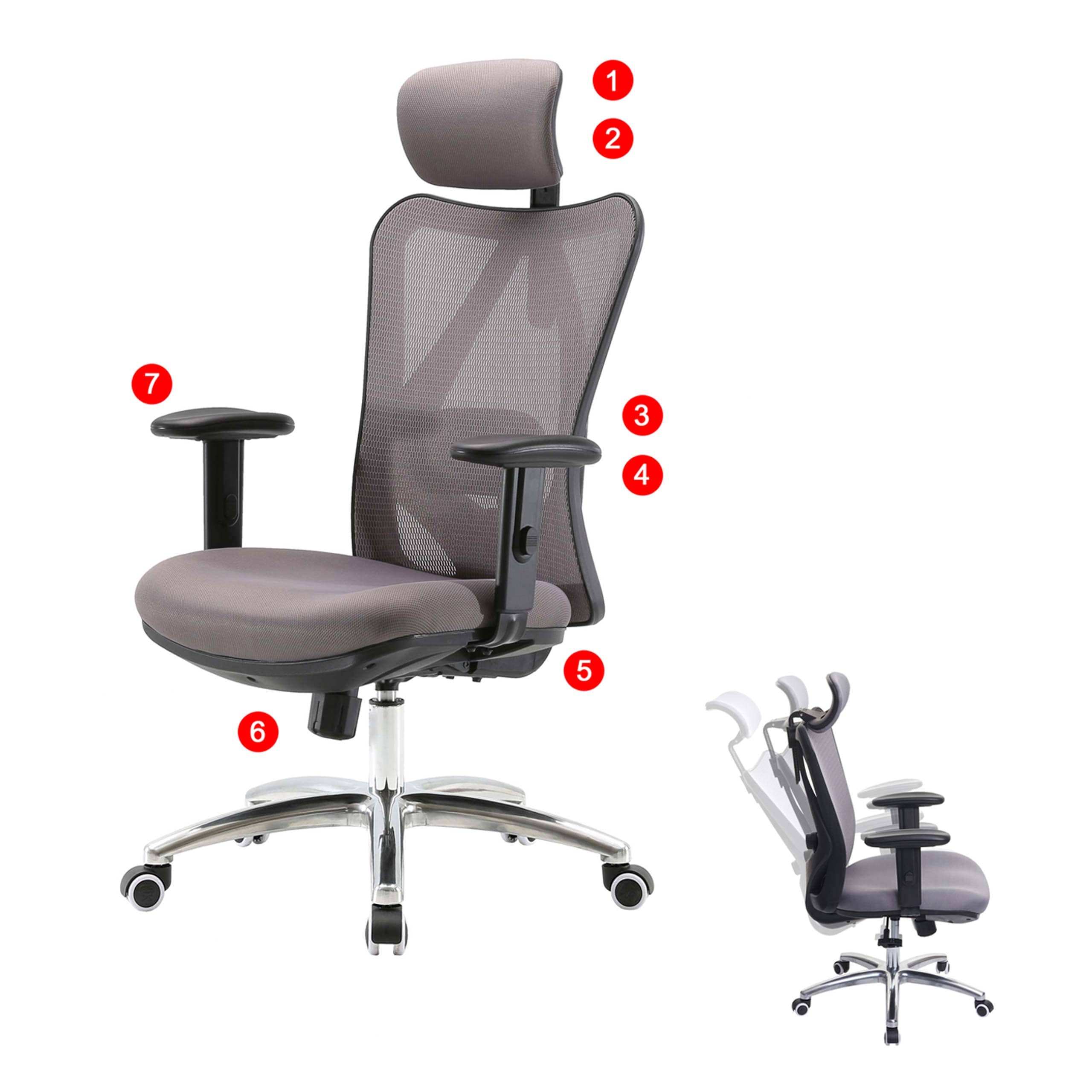 B&uuml;rostuhl MCW-J86, Schreibtischstuhl, ergonomisch, verstellbare Lordosenst&uuml;tze 150kg belastbar ~ ohne Fu&szlig;st&uuml;tze, grau - Bild 1