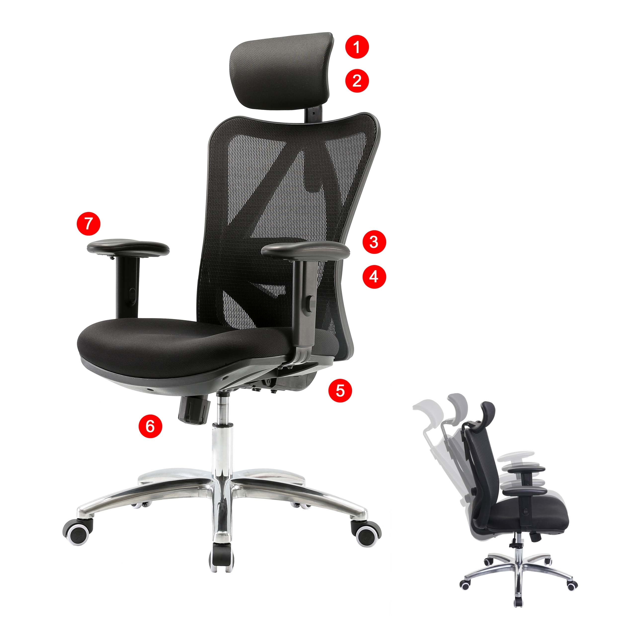 B&uuml;rostuhl MCW-J86, Schreibtischstuhl, ergonomisch, verstellbare Lordosenst&uuml;tze 150kg belastbar ~ ohne Fu&szlig;st&uuml;tze, schwarz - Bild 1