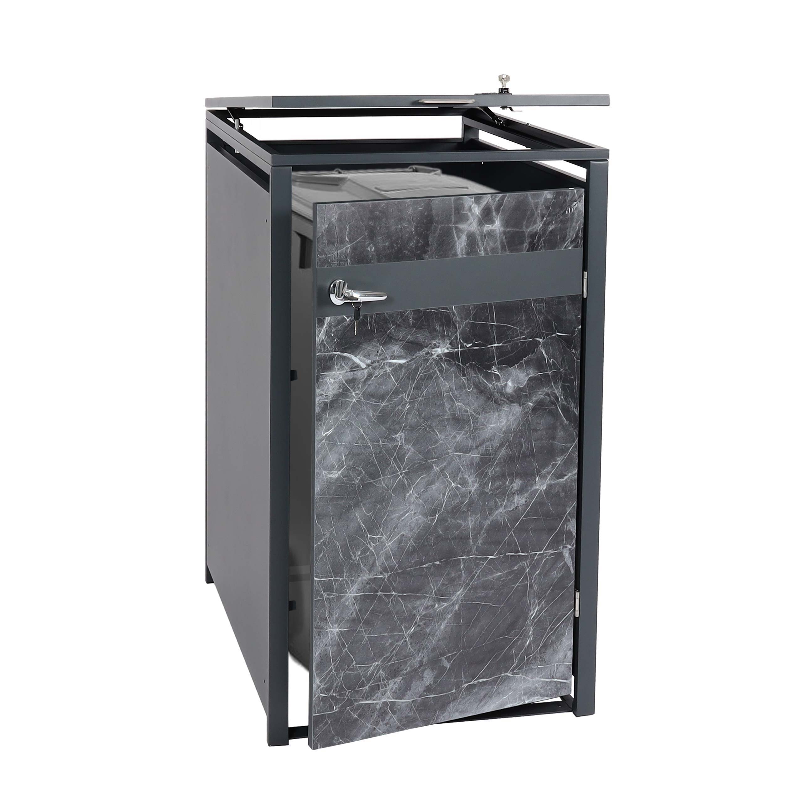 1er M&uuml;lltonnenverkleidung MCW-J82, M&uuml;lltonnenbox, erweiterbar, Metall 32kg, anthrazit ~ Marmor-Optik dunkel - Bild 1
