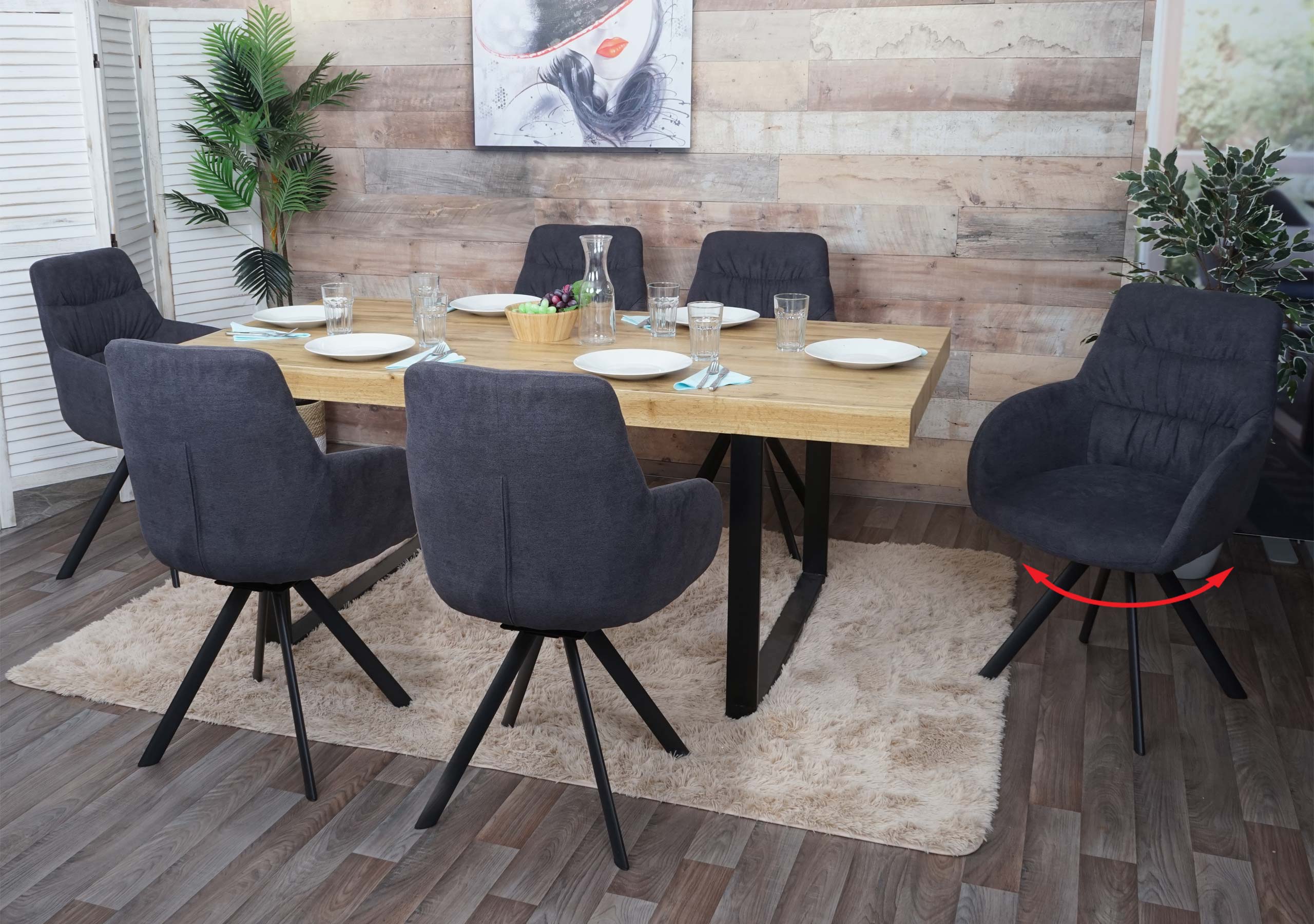 6er-Set Esszimmerstuhl MCW-J69, K&uuml;chenstuhl Stuhl mit Armlehne, drehbar Auto-Position, Samt ~ anthrazit - Bild 1