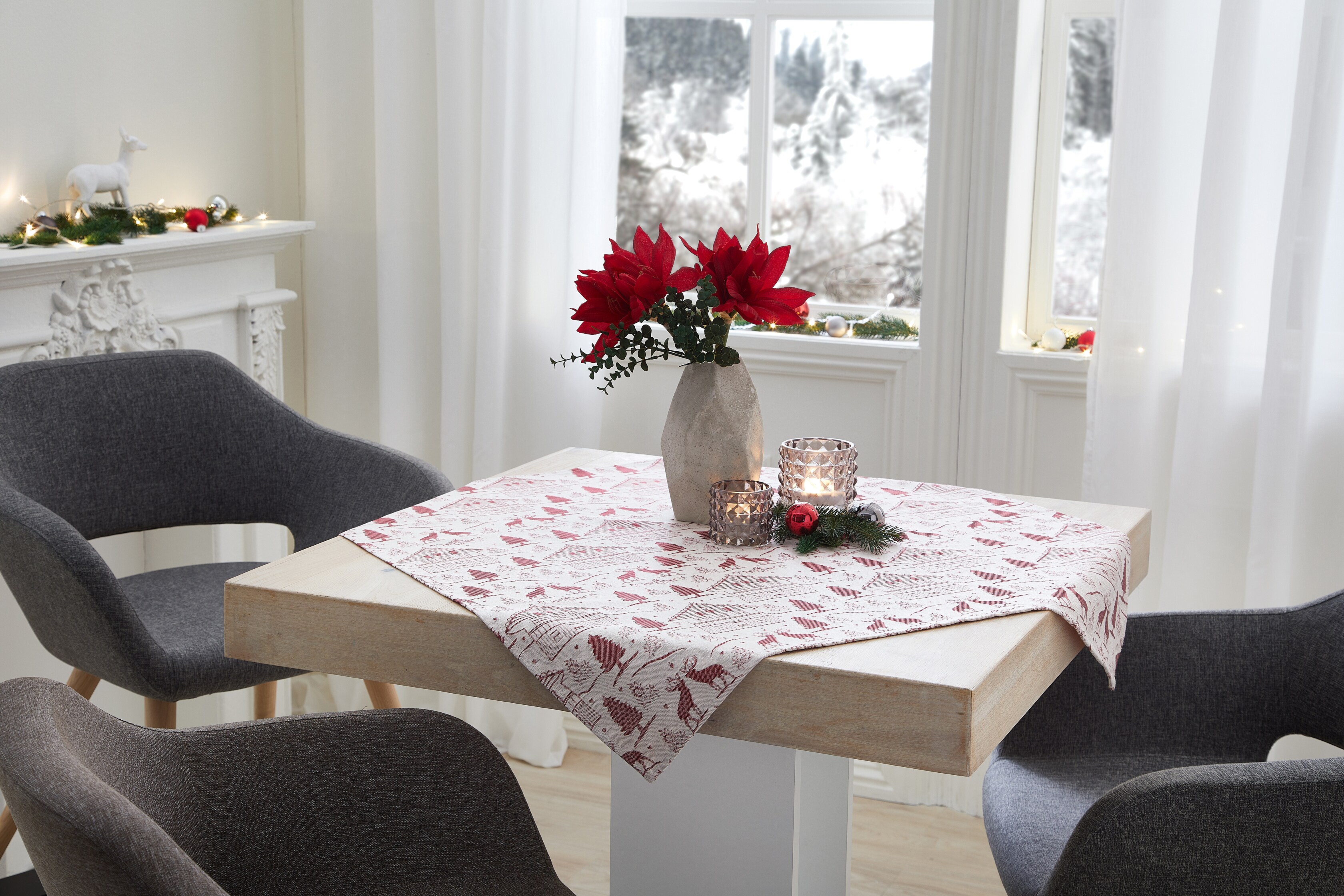 Dekor Mitteldecke ca. 80 x 80 cm - rot Elche - versch. Muster - Bild 1