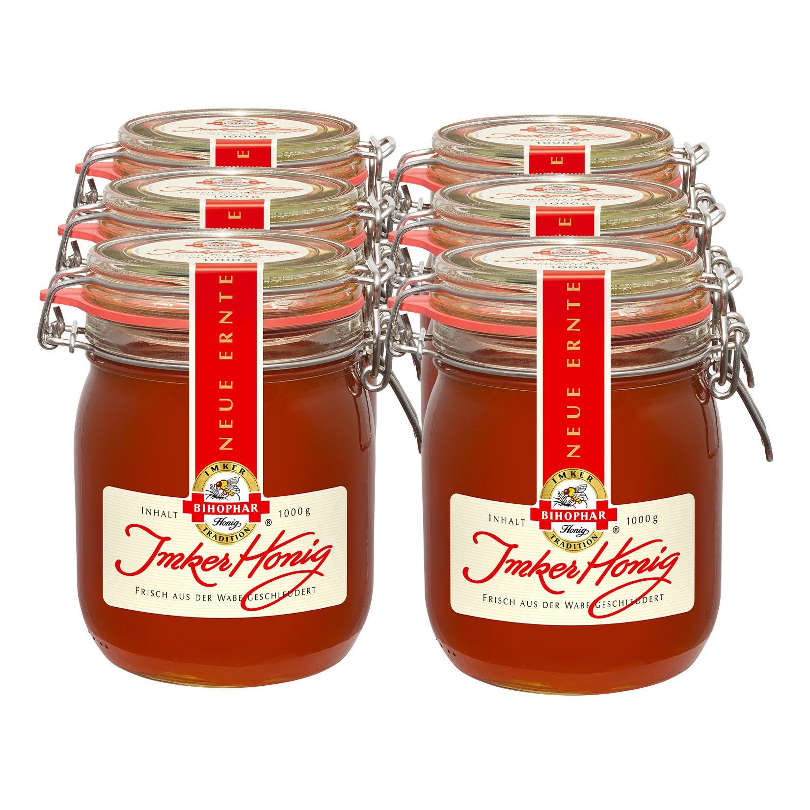 Bihophar Imker-Honig im B&uuml;gelglas 1 kg, 6er Pack - Bild 1