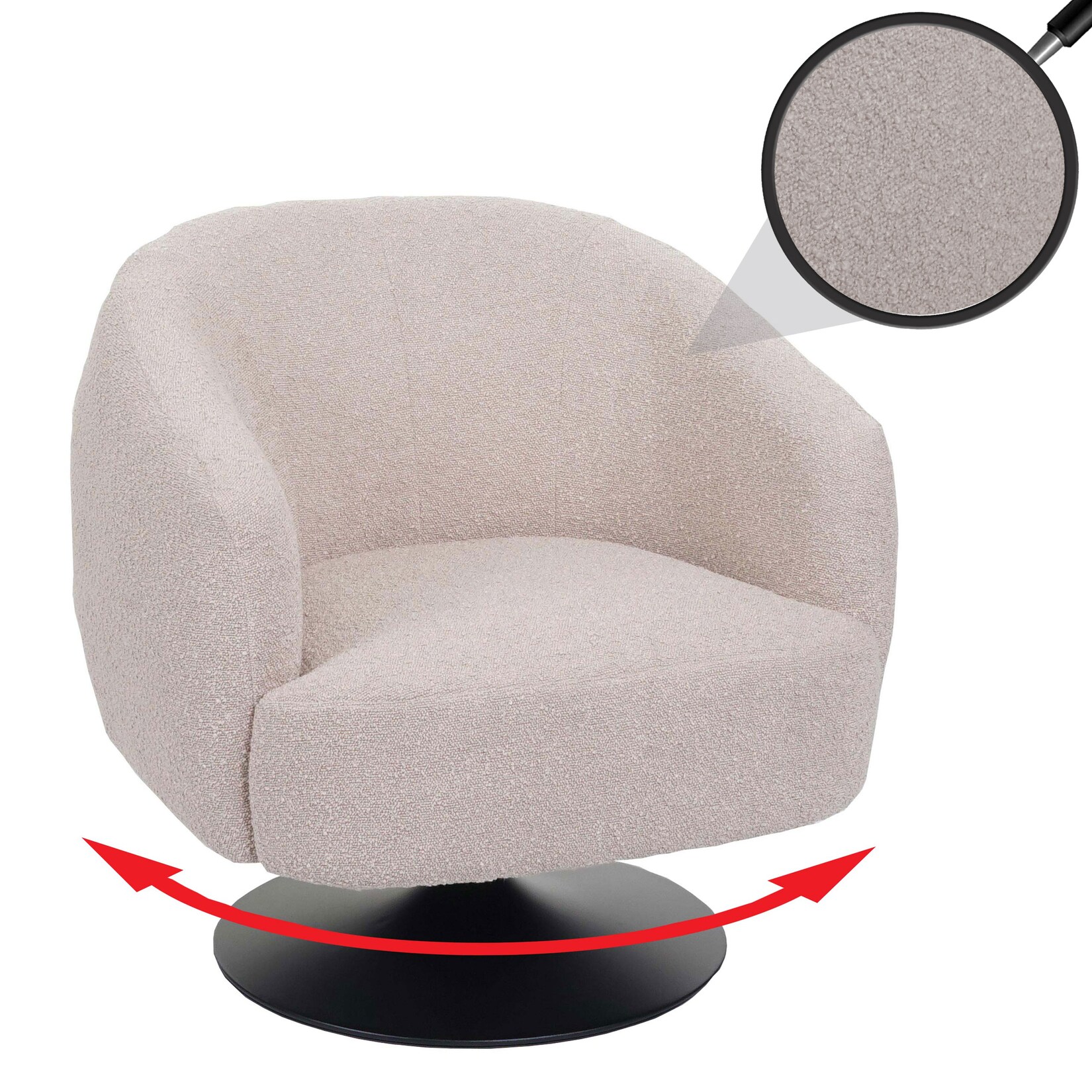 Lounge-Sessel MCW-J76, Cocktailsessel Sessel drehbar, Bouclé Stoff Metall ~ creme-beige
