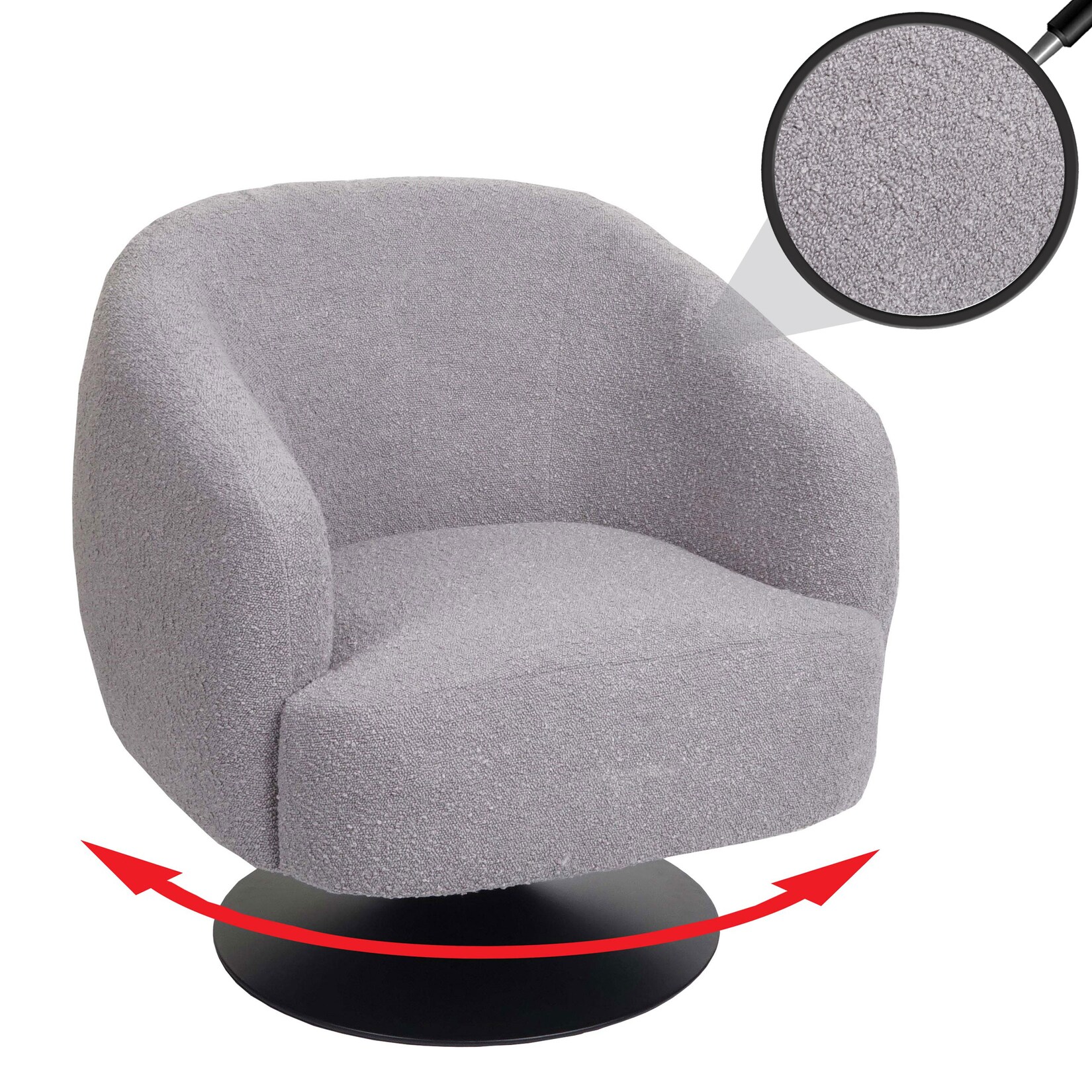 Lounge-Sessel MCW-J76, Cocktailsessel Sessel drehbar, Bouclé Stoff Metall ~ hellgrau