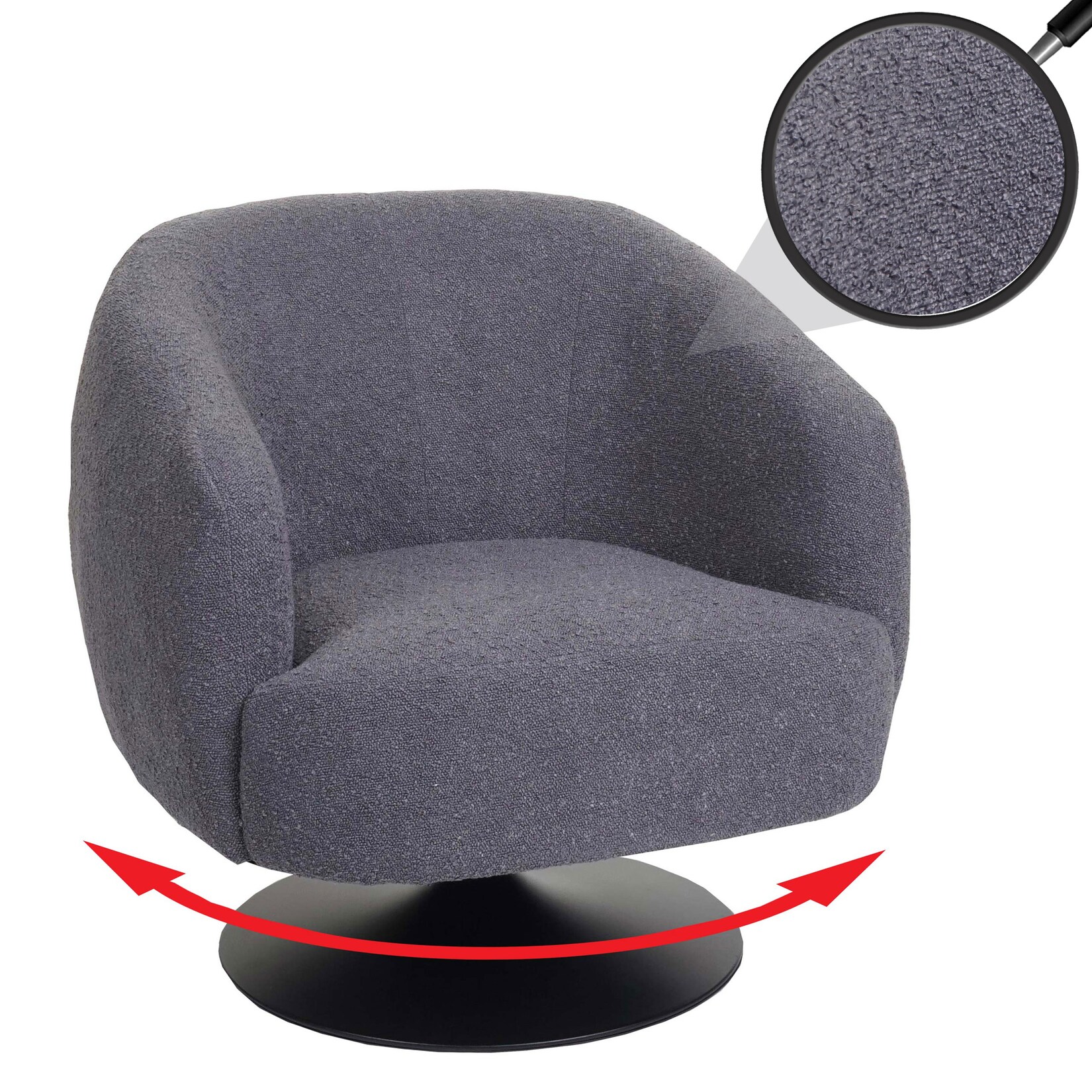 Lounge-Sessel MCW-J76, Cocktailsessel Sessel drehbar, Bouclé Stoff Metall ~ dunkelgrau
