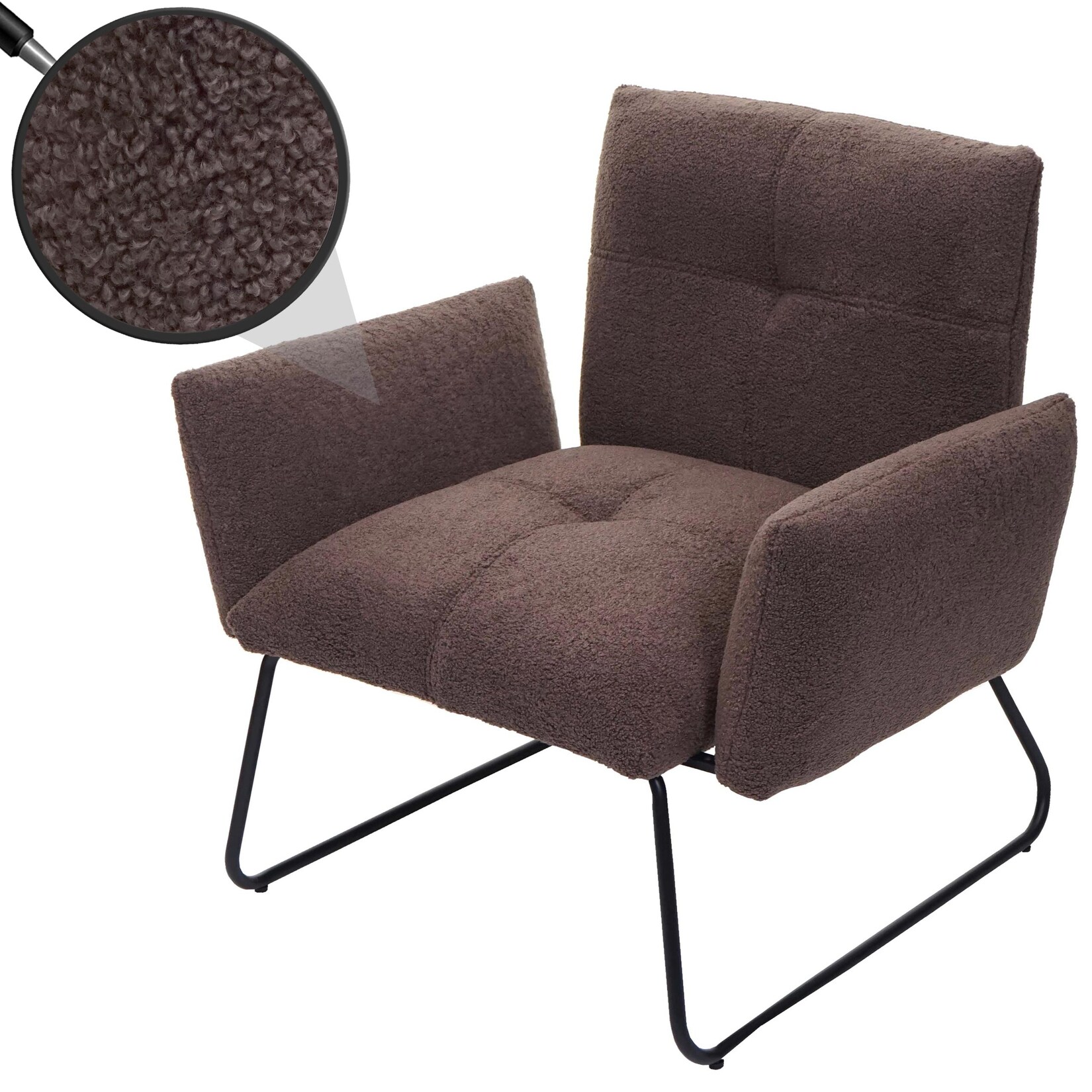 Lounge-Sessel MCW-K34, Cocktailsessel Sessel, Bouclé Stoff/Textil MVG-zertifiziert ~ braun