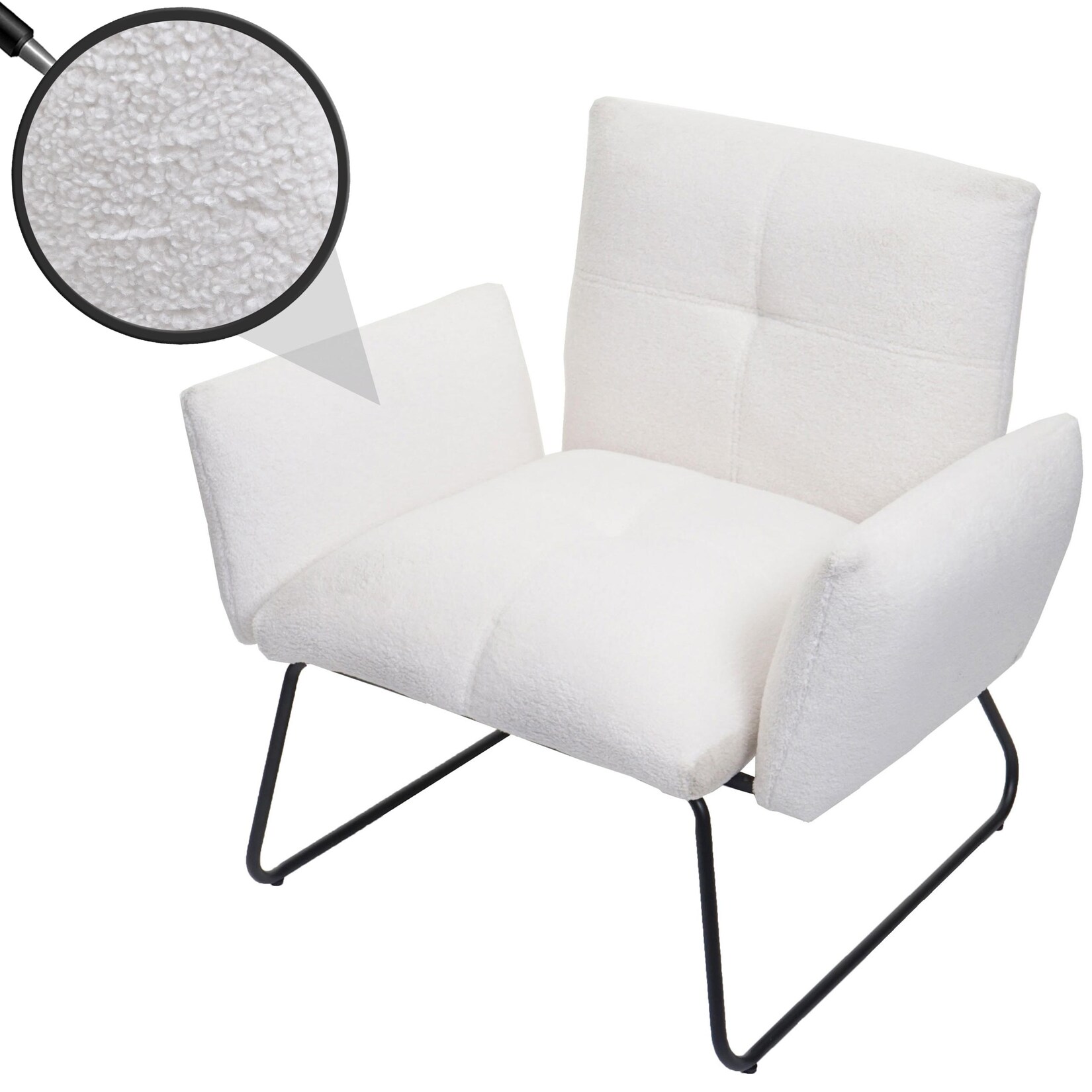 Lounge-Sessel MCW-K34, Cocktailsessel Sessel, Bouclé Stoff/Textil MVG-zertifiziert ~ weiß | 04057651534961