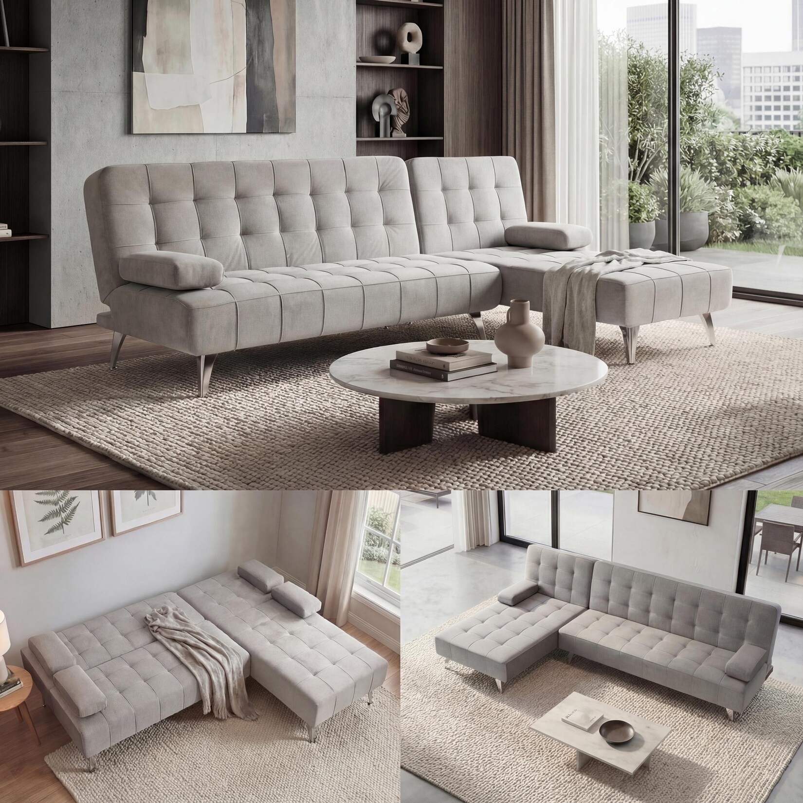 Schlafsofa MCW-K22, Couch Ecksofa Sofa, Liegefläche links/rechts Schlaffunktion 236cm ~ Samt grau